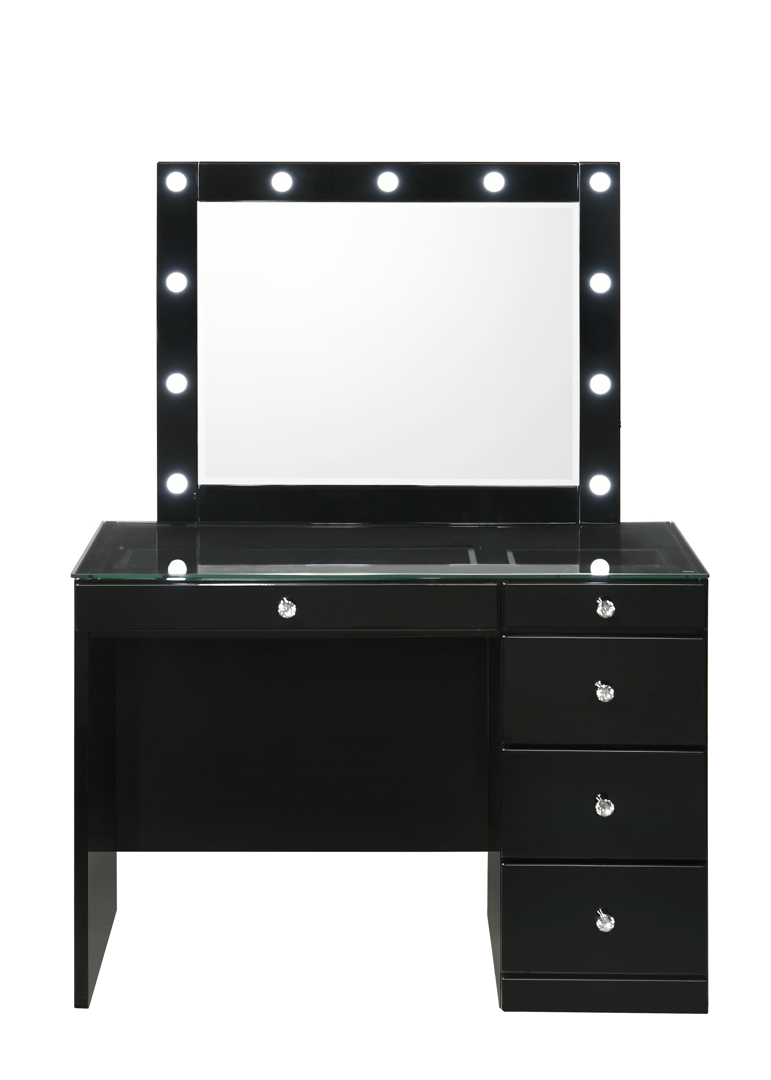 Morgan Black Makeup Vanity Set with Lighted Mirror - SET | B4851BK-91-BASE | B4851BK-91-TOP | B4850BK-91-11 | B4851BK-93 - Bien Home Furniture & Electronics