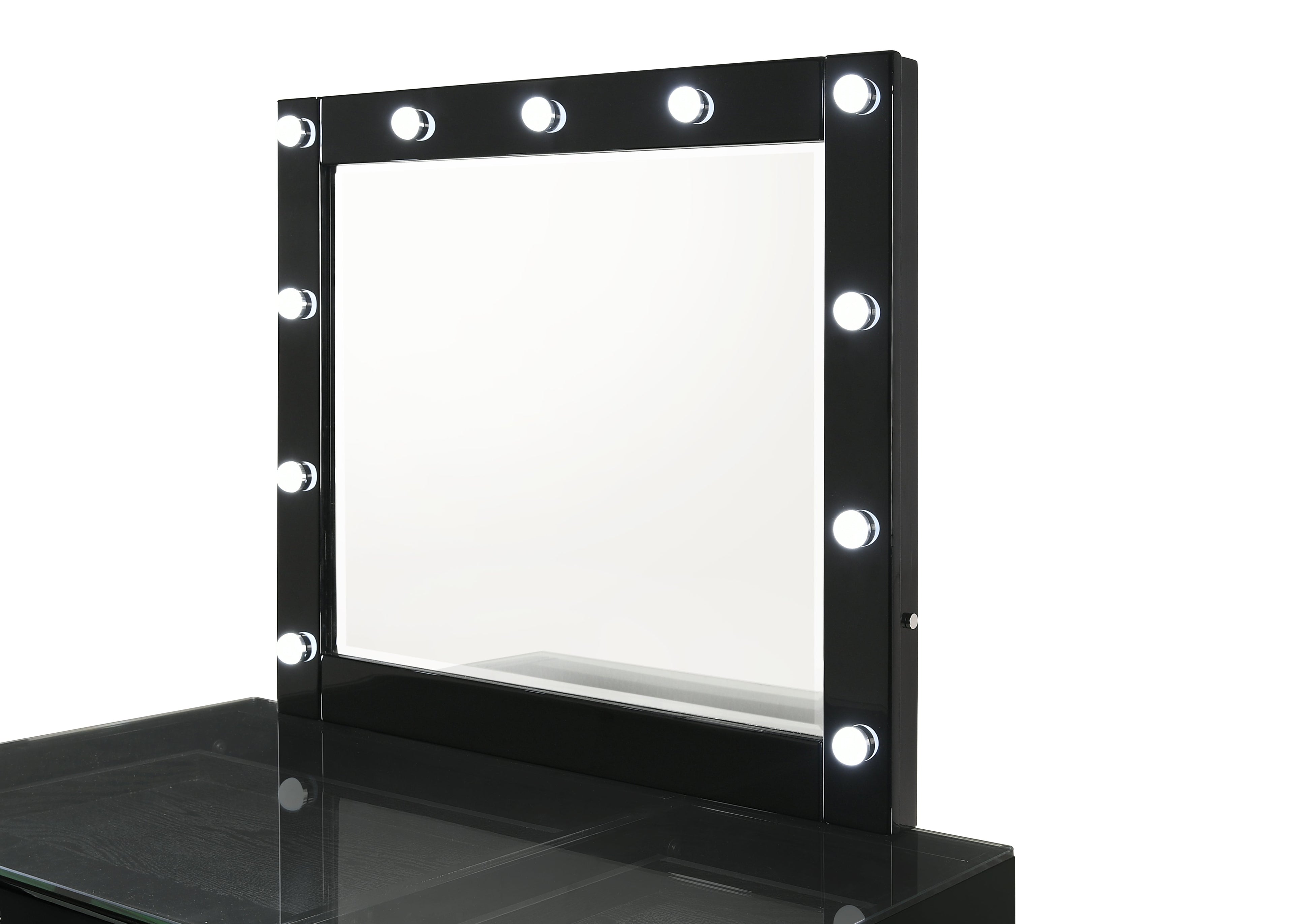 Morgan Black Makeup Vanity Set with Lighted Mirror - SET | B4851BK-91-BASE | B4851BK-91-TOP | B4850BK-91-11 | B4851BK-93 - Bien Home Furniture &amp; Electronics