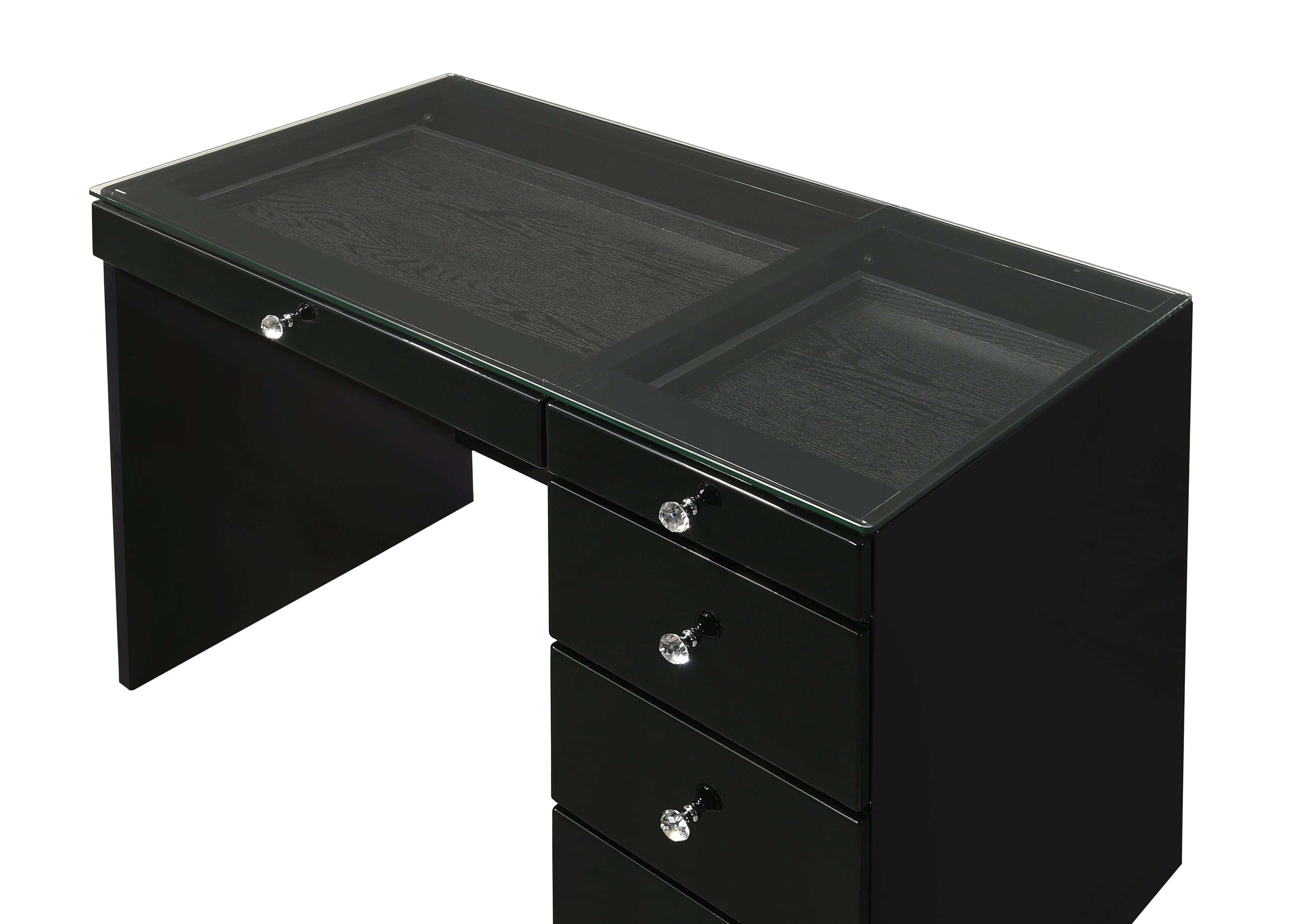 Morgan Black Makeup Vanity Set with Lighted Mirror - SET | B4851BK-91-BASE | B4851BK-91-TOP | B4850BK-91-11 | B4851BK-93 - Bien Home Furniture & Electronics