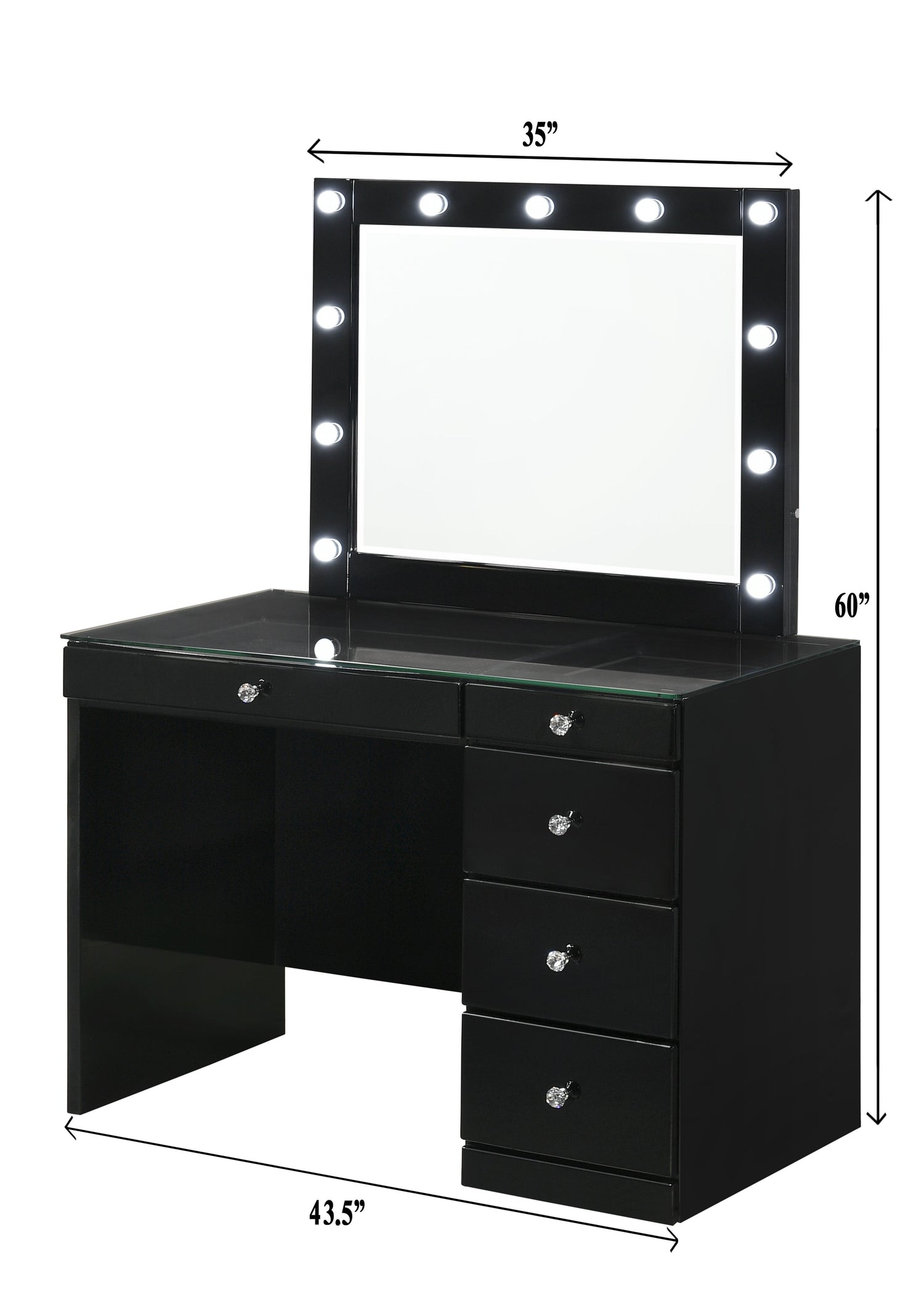 Morgan Black Makeup Vanity Set with Lighted Mirror - SET | B4851BK-91-BASE | B4851BK-91-TOP | B4850BK-91-11 | B4851BK-93 - Bien Home Furniture & Electronics