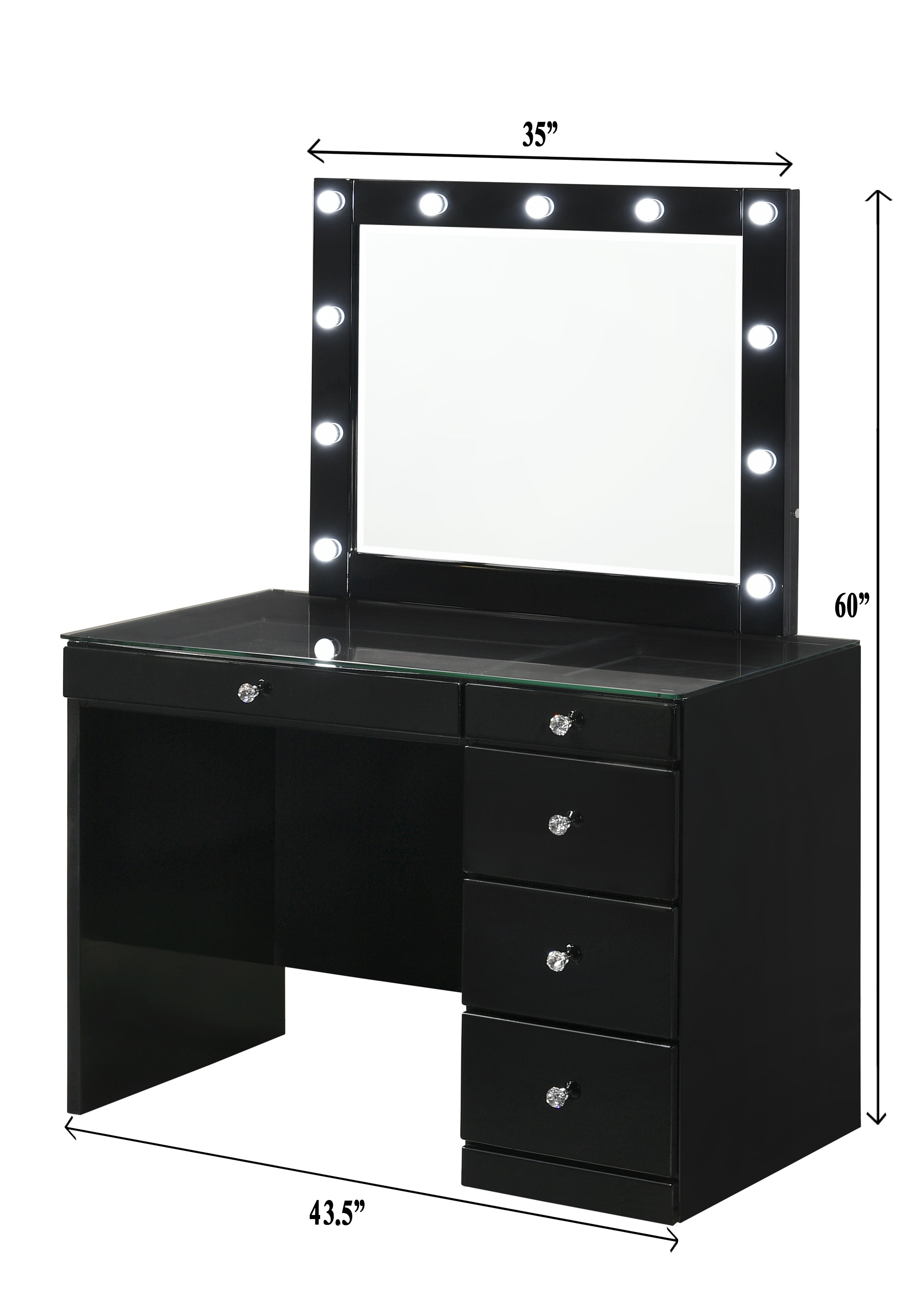 Morgan Black Makeup Vanity Set with Lighted Mirror - SET | B4851BK-91-BASE | B4851BK-91-TOP | B4850BK-91-11 | B4851BK-93 - Bien Home Furniture & Electronics