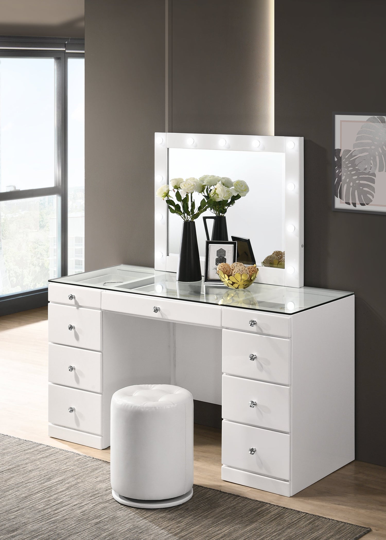Morgan White Round Swivel Stool - B4851WH-93 - Bien Home Furniture & Electronics