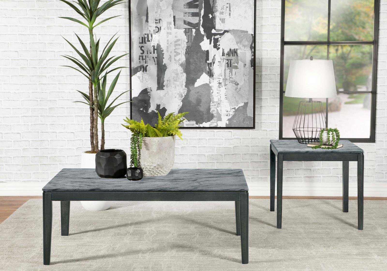 Mozzi Square End Table Faux Gray Marble/Black - 753517 - Bien Home Furniture & Electronics