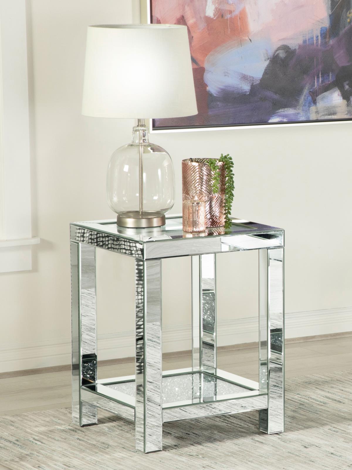 Mozzi Square End Table with Glass Top Mirror - 736217 - Bien Home Furniture & Electronics