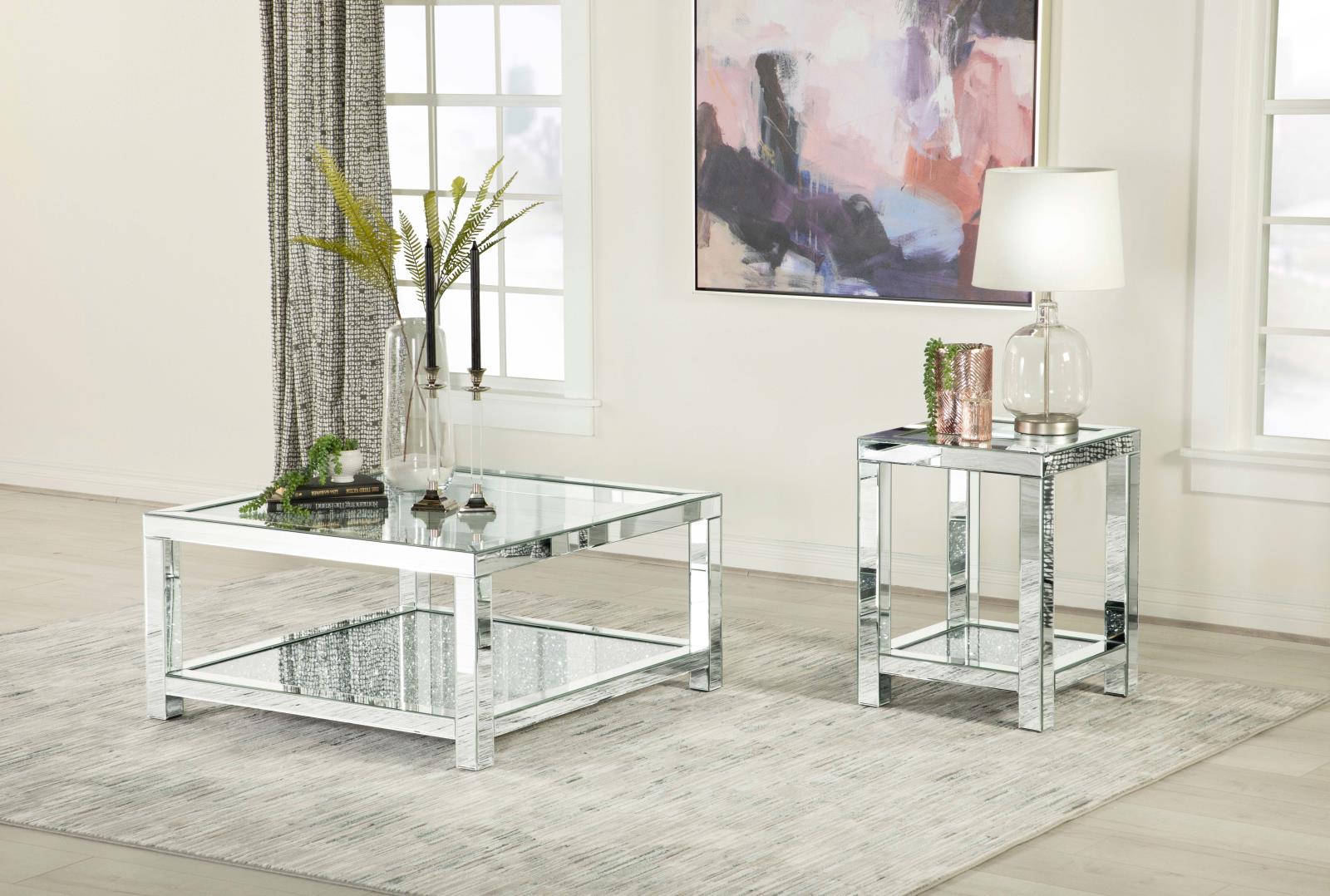 Mozzi Square End Table with Glass Top Mirror - 736217 - Bien Home Furniture & Electronics