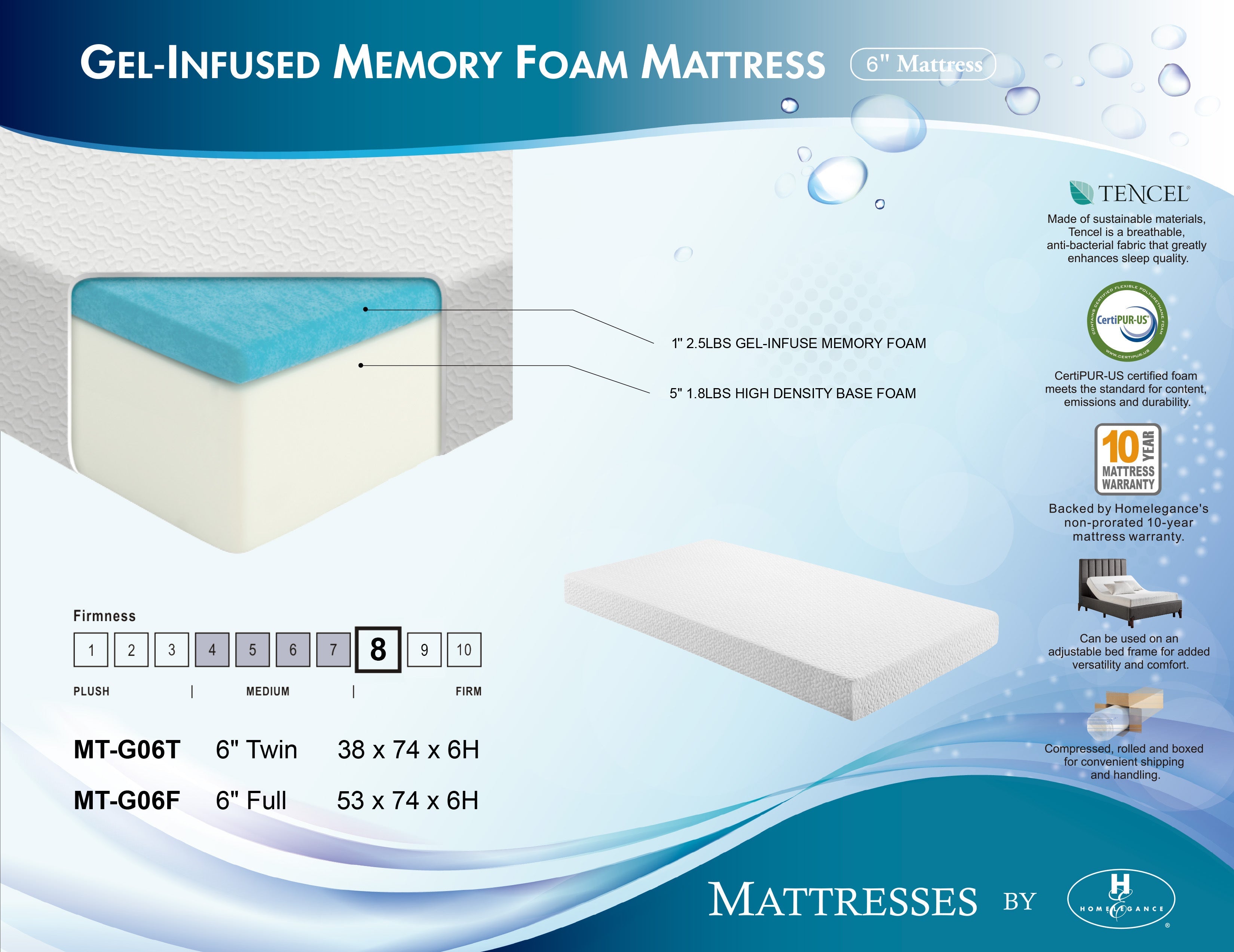 MT-G06F 6" Full Gel-Infused Memory Foam Mattress - MT-G06F - Bien Home Furniture & Electronics