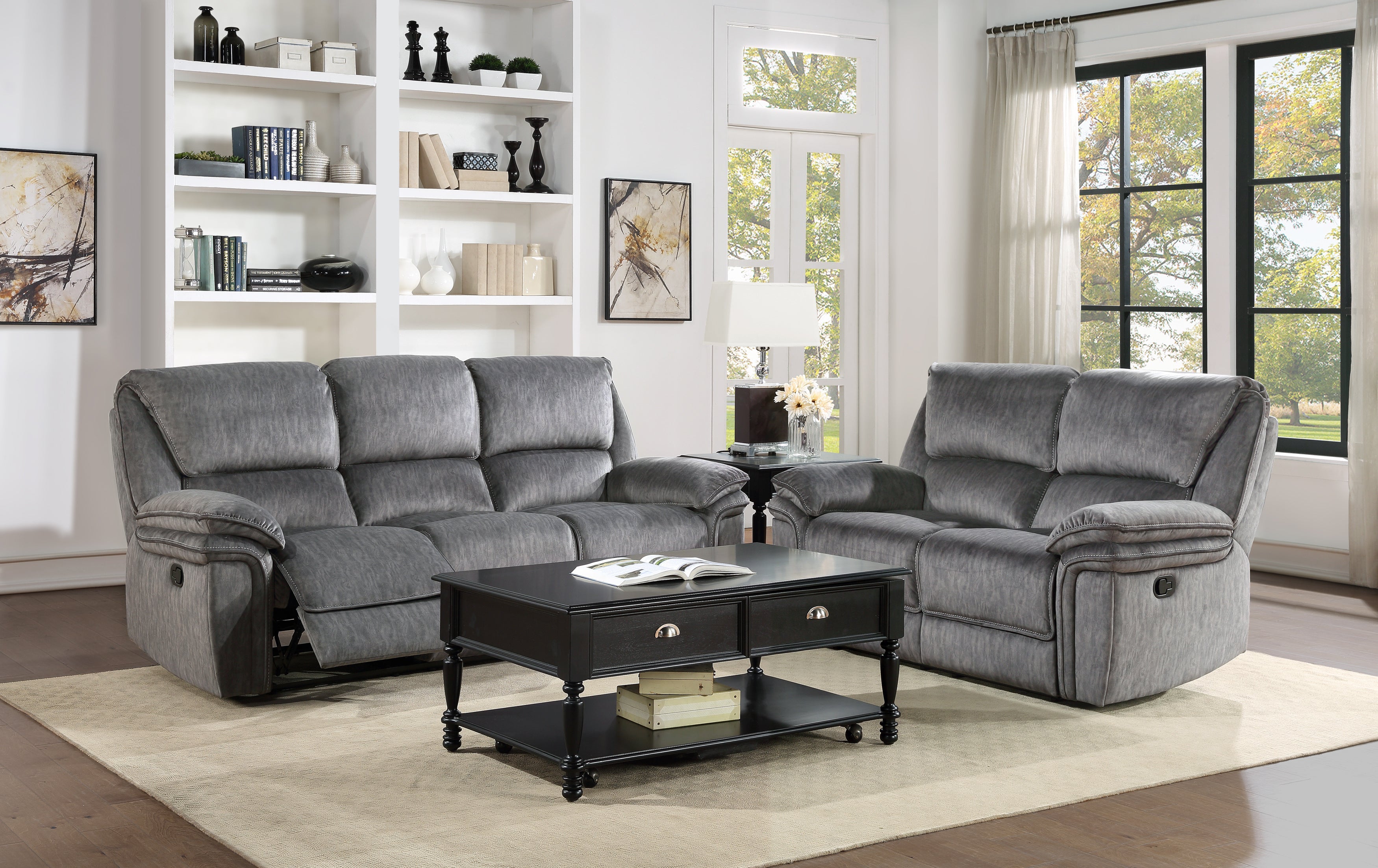 Muirfield Gray Double Reclining Sofa - 9913-3 - Bien Home Furniture & Electronics