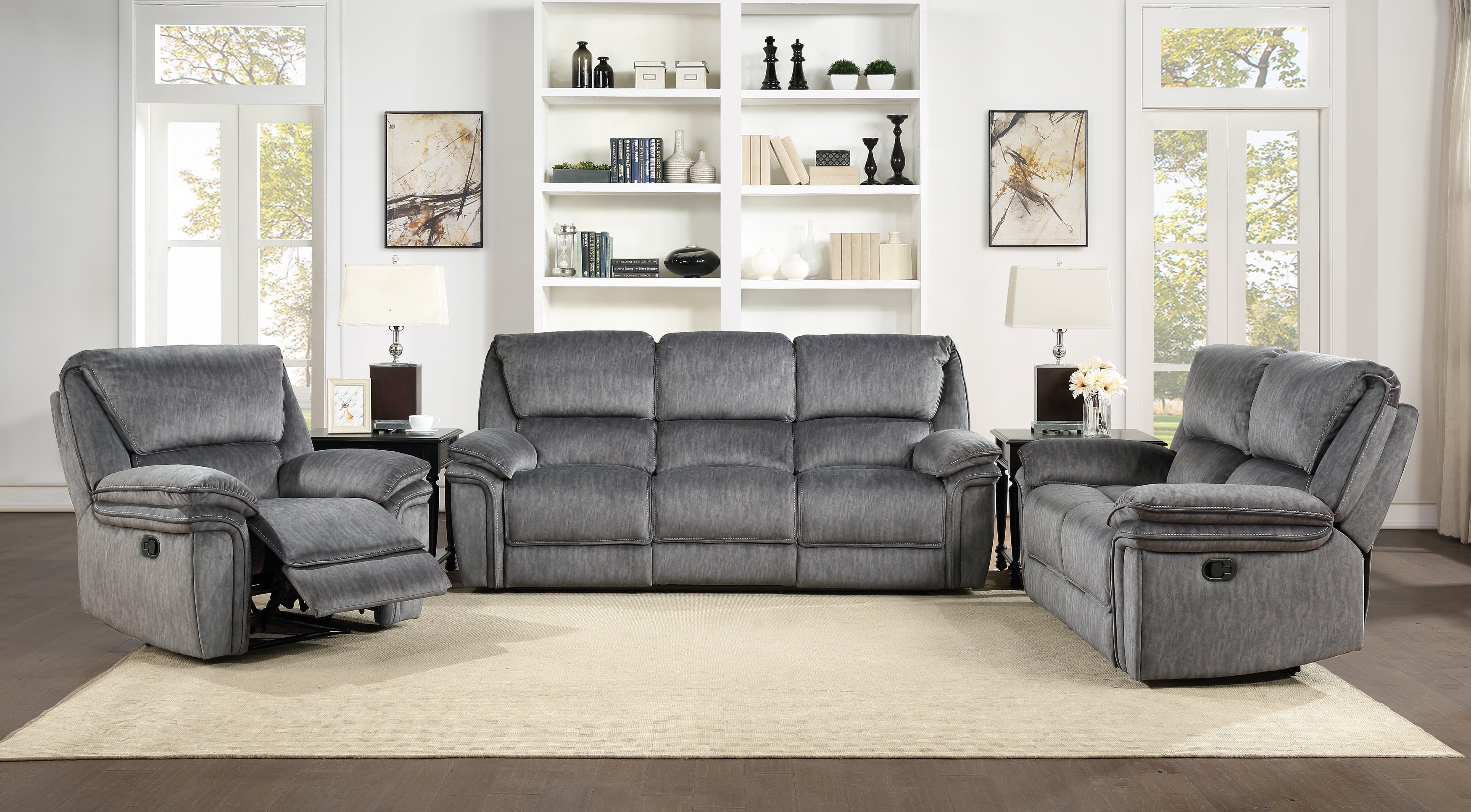 Muirfield Gray Double Reclining Sofa - 9913-3 - Bien Home Furniture & Electronics
