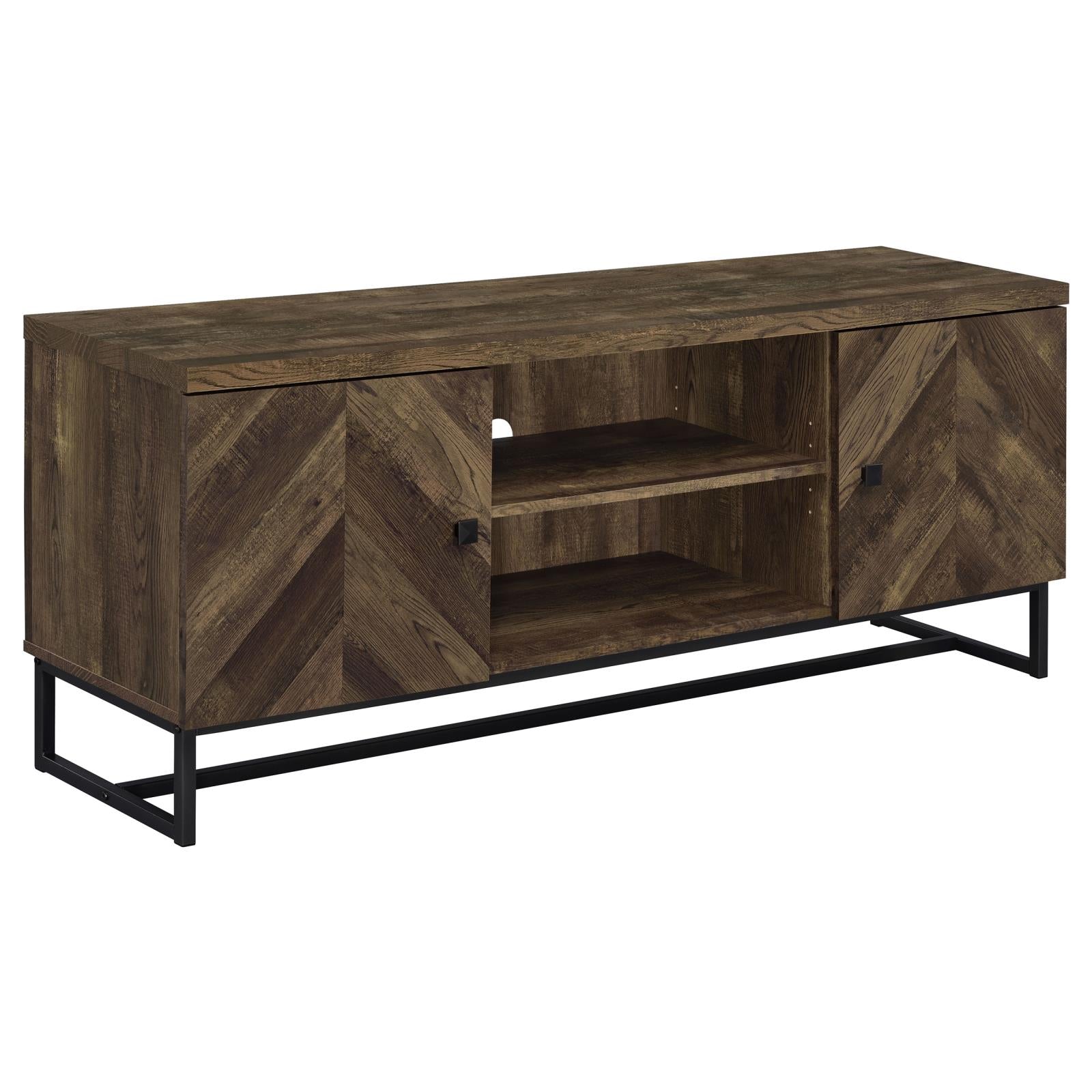 Myles 2-Door TV Console with Adjustable Shelves Rustic Oak Herringbone - 736052 - Bien Home Furniture & Electronics