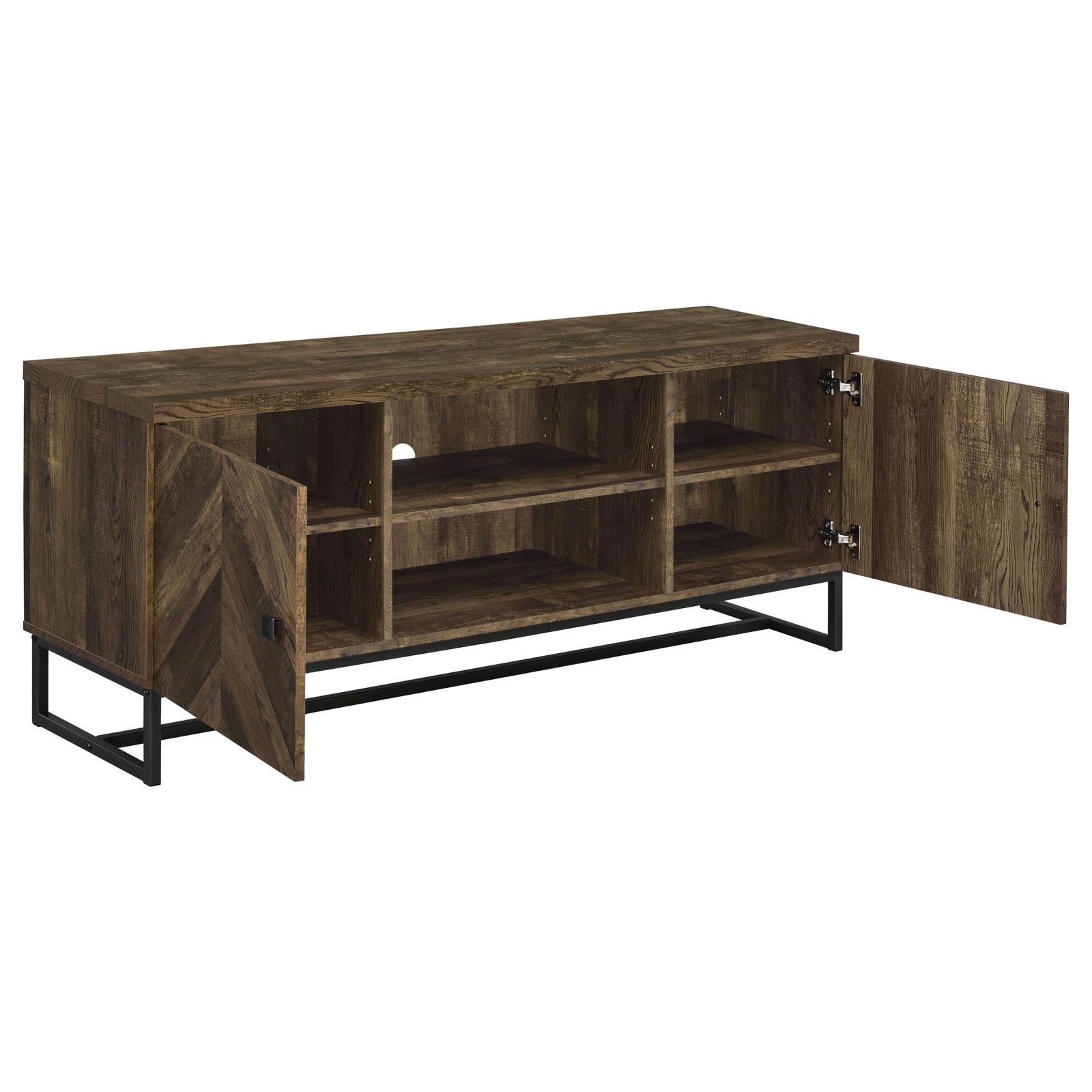 Myles 2-Door TV Console with Adjustable Shelves Rustic Oak Herringbone - 736052 - Bien Home Furniture & Electronics