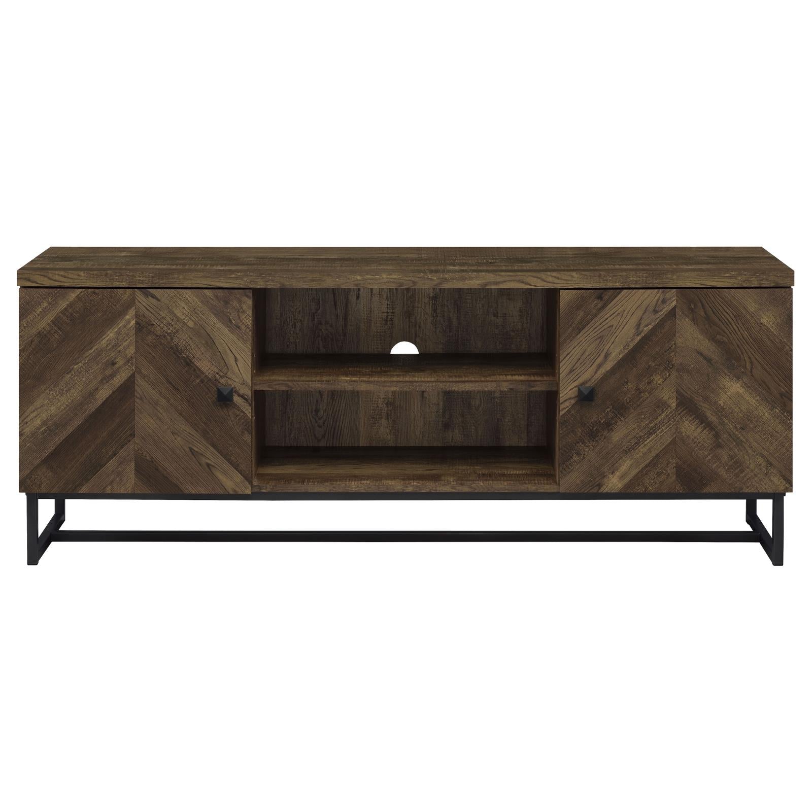 Myles 2-Door TV Console with Adjustable Shelves Rustic Oak Herringbone - 736052 - Bien Home Furniture & Electronics
