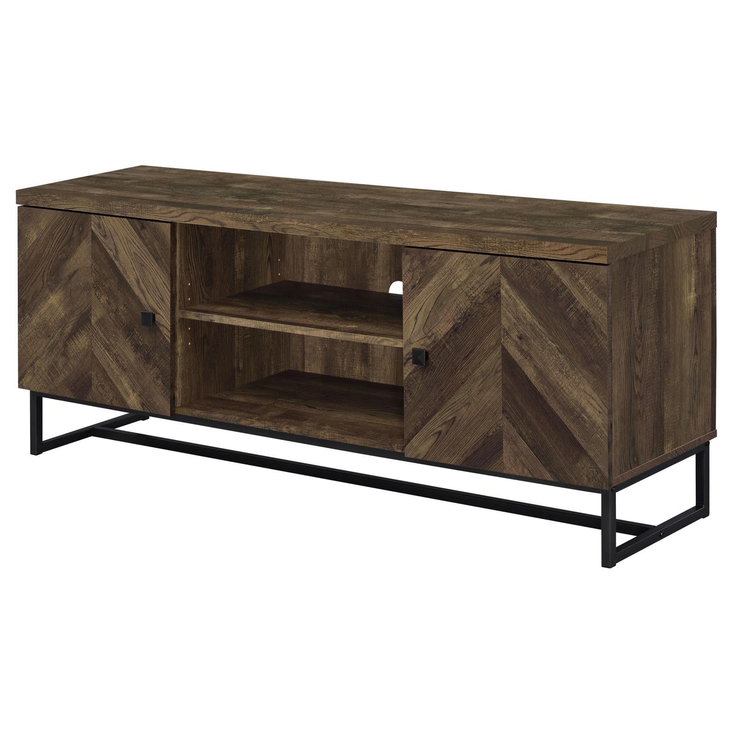 Myles 2-Door TV Console with Adjustable Shelves Rustic Oak Herringbone - 736052 - Bien Home Furniture & Electronics