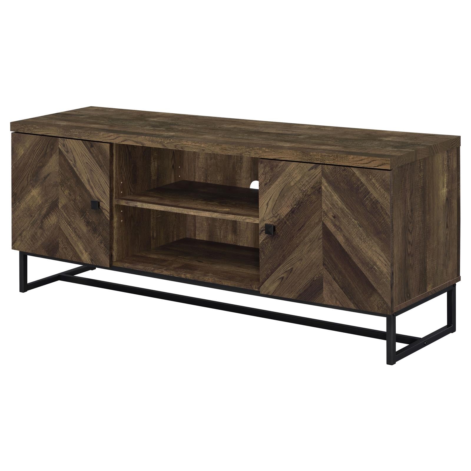 Myles 2-Door TV Console with Adjustable Shelves Rustic Oak Herringbone - 736052 - Bien Home Furniture & Electronics