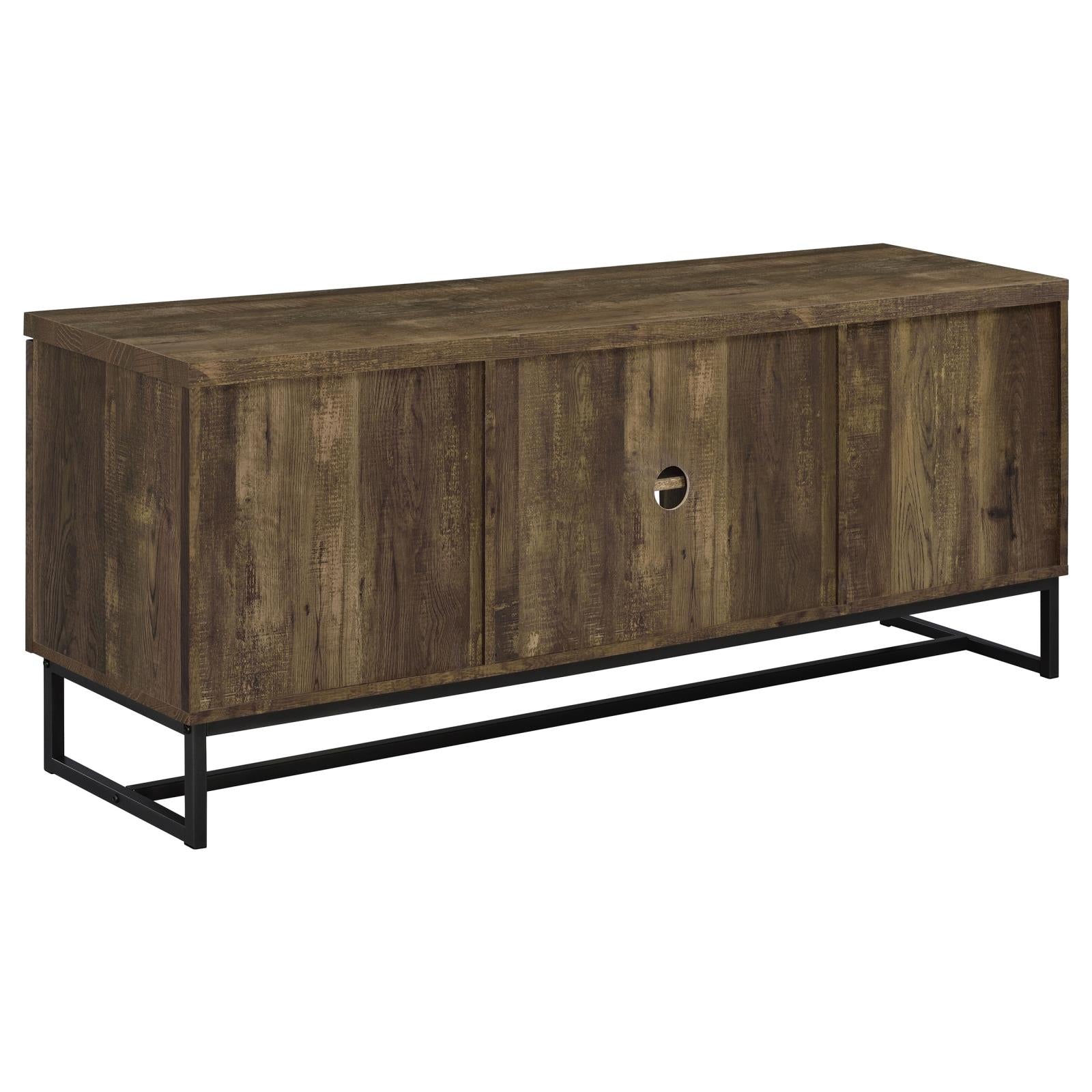 Myles 2-Door TV Console with Adjustable Shelves Rustic Oak Herringbone - 736052 - Bien Home Furniture & Electronics