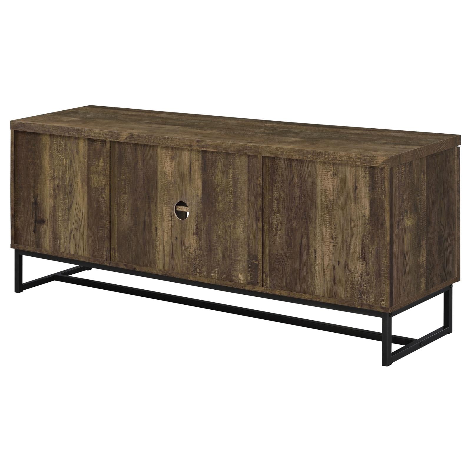 Myles 2-Door TV Console with Adjustable Shelves Rustic Oak Herringbone - 736052 - Bien Home Furniture & Electronics