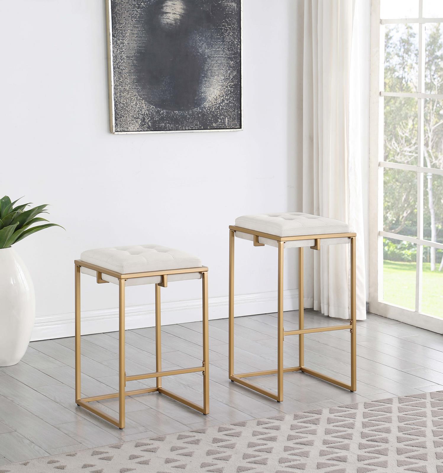 Nadia Beige/Gold Square Padded Seat Bar Stool, Set of 2 - 183646 - Bien Home Furniture & Electronics