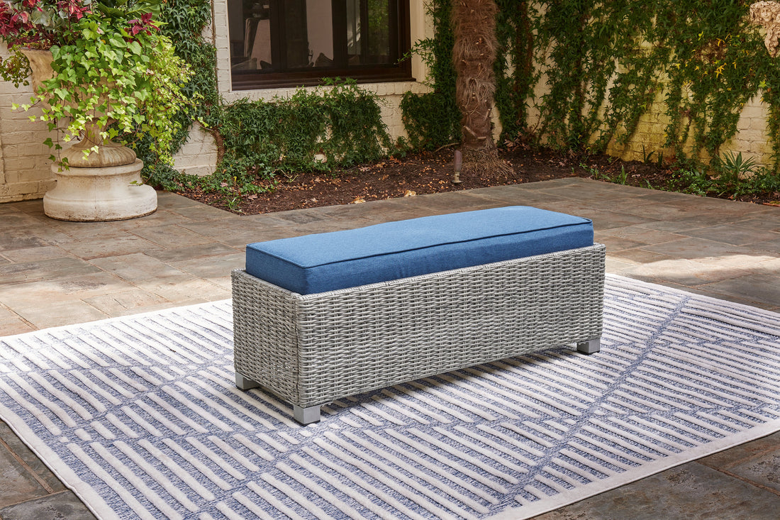 Naples Beach Light Gray Outdoor Bench with Cushion - P439-600 - Bien Home Furniture &amp; Electronics