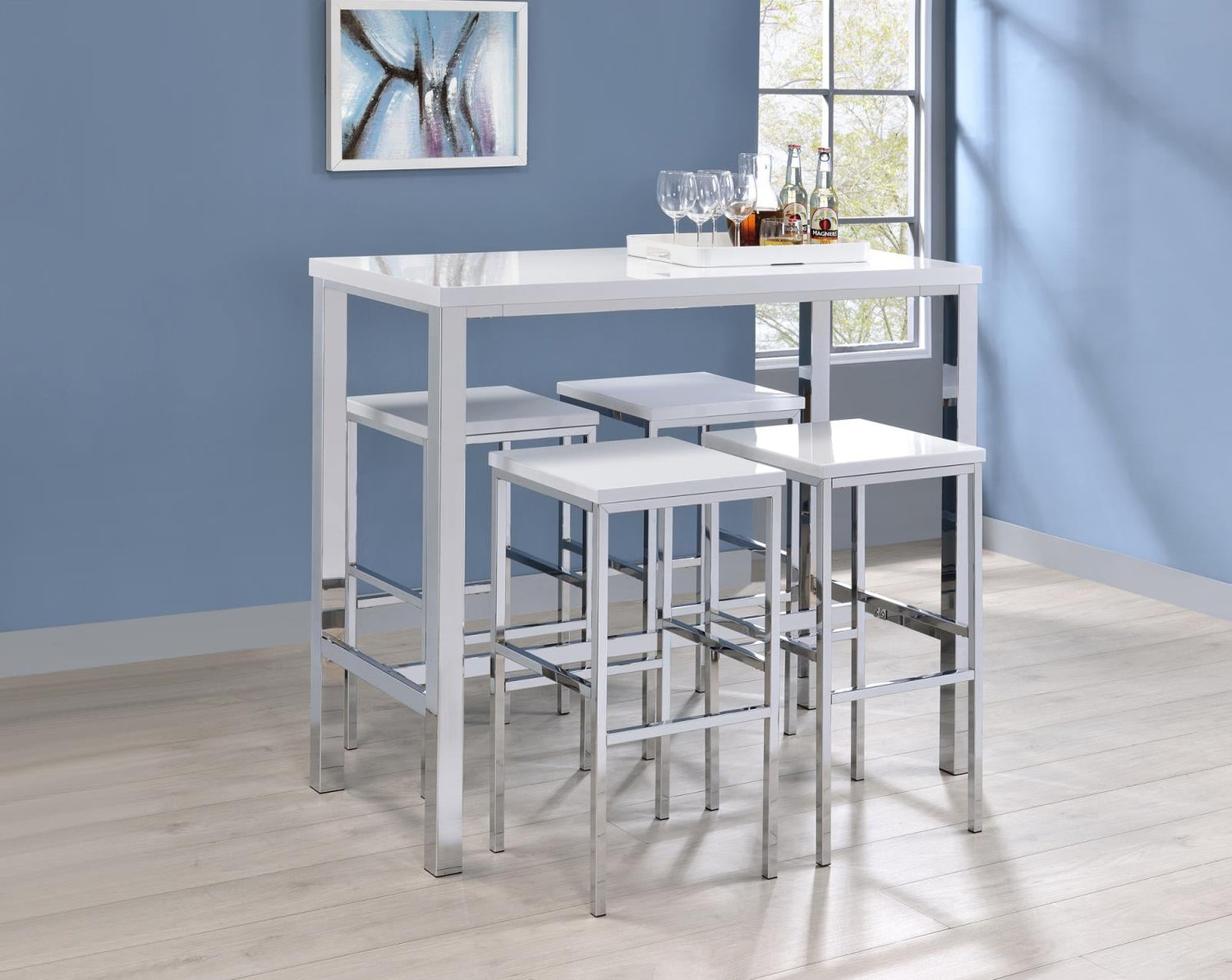 Natividad White High Gloss/Chrome 5-Piece Bar Set - 182525 - Bien Home Furniture & Electronics