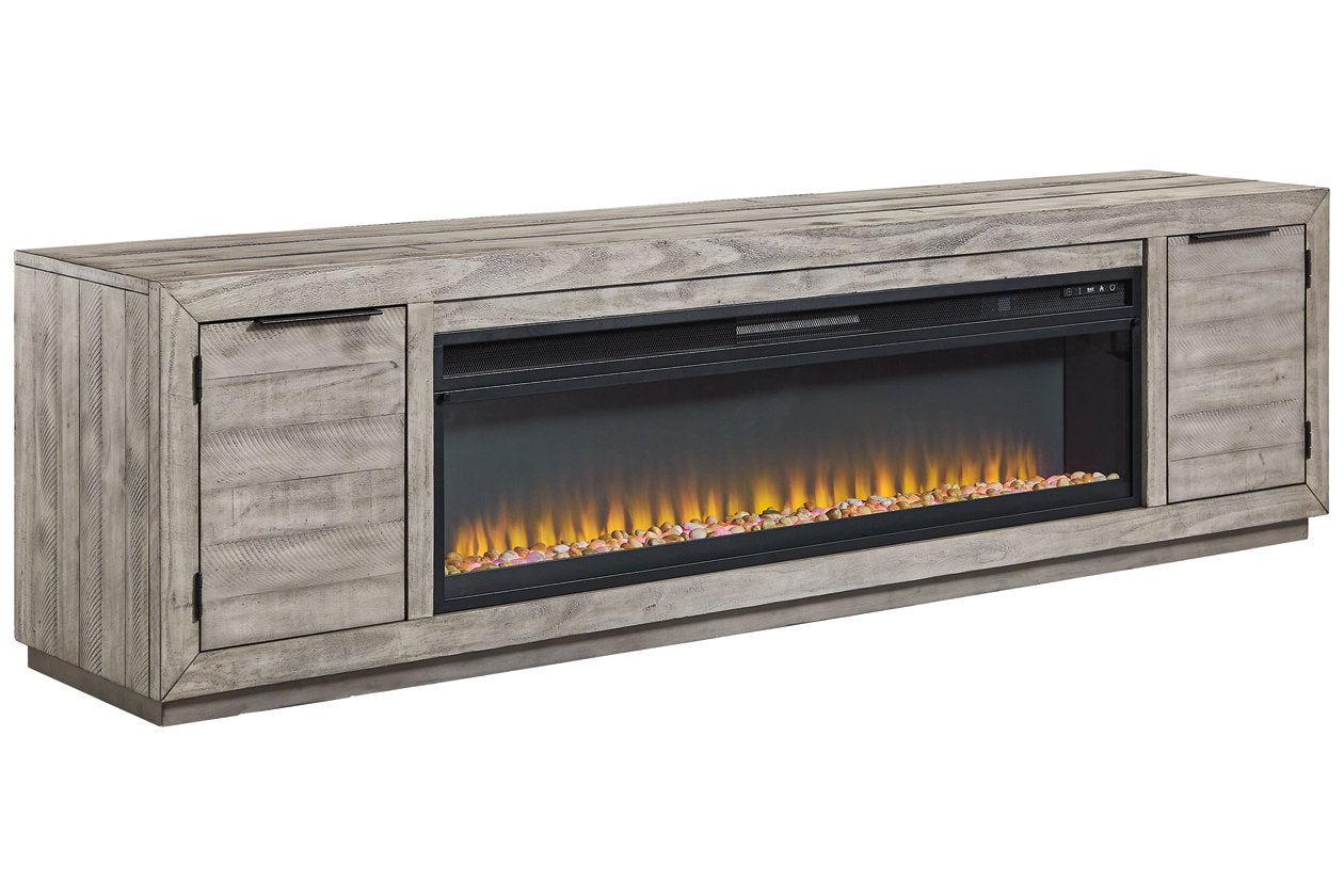 Naydell Gray 92" TV Stand with Electric Fireplace - SET | W100-22 | W996-78 - Bien Home Furniture & Electronics