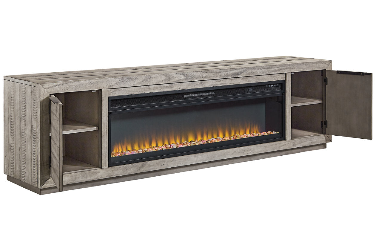 Naydell Gray 92" TV Stand with Electric Fireplace - SET | W100-22 | W996-78 - Bien Home Furniture & Electronics