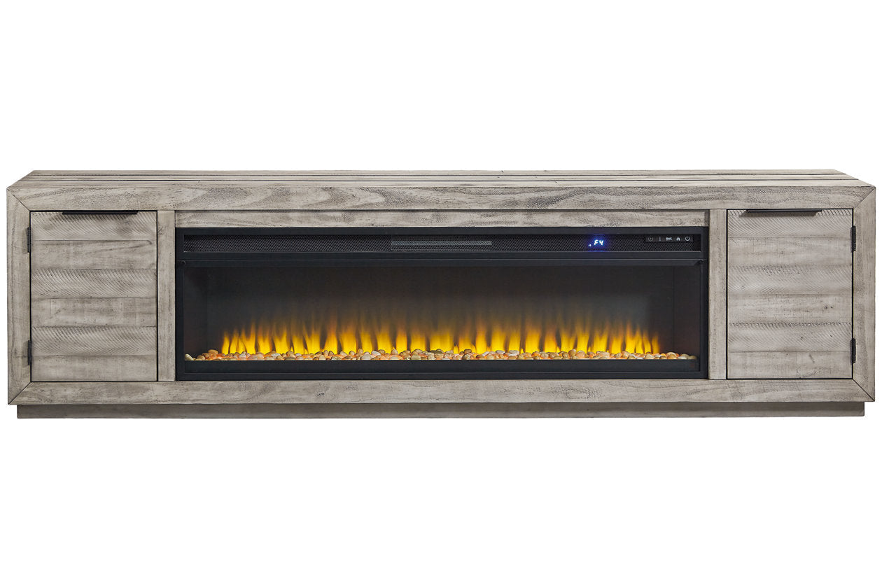 Naydell Gray 92" TV Stand with Electric Fireplace - SET | W100-22 | W996-78 - Bien Home Furniture & Electronics