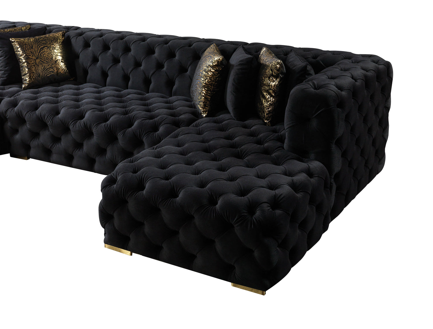 Neva Black Velvet Double Chaise Sectional - NEVABLACK-SEC - Bien Home Furniture & Electronics