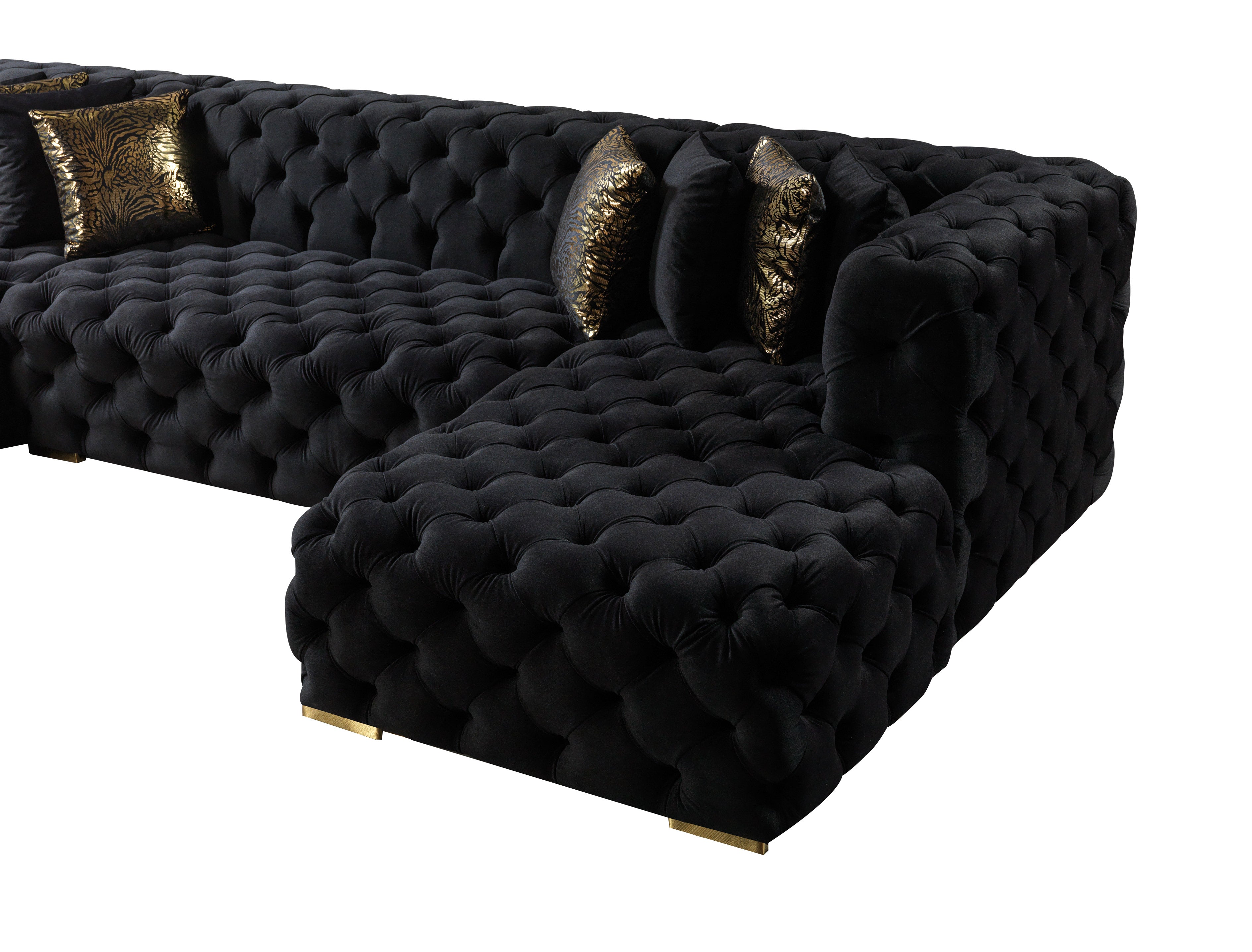 Neva Black Velvet Double Chaise Sectional - NEVABLACK-SEC - Bien Home Furniture & Electronics