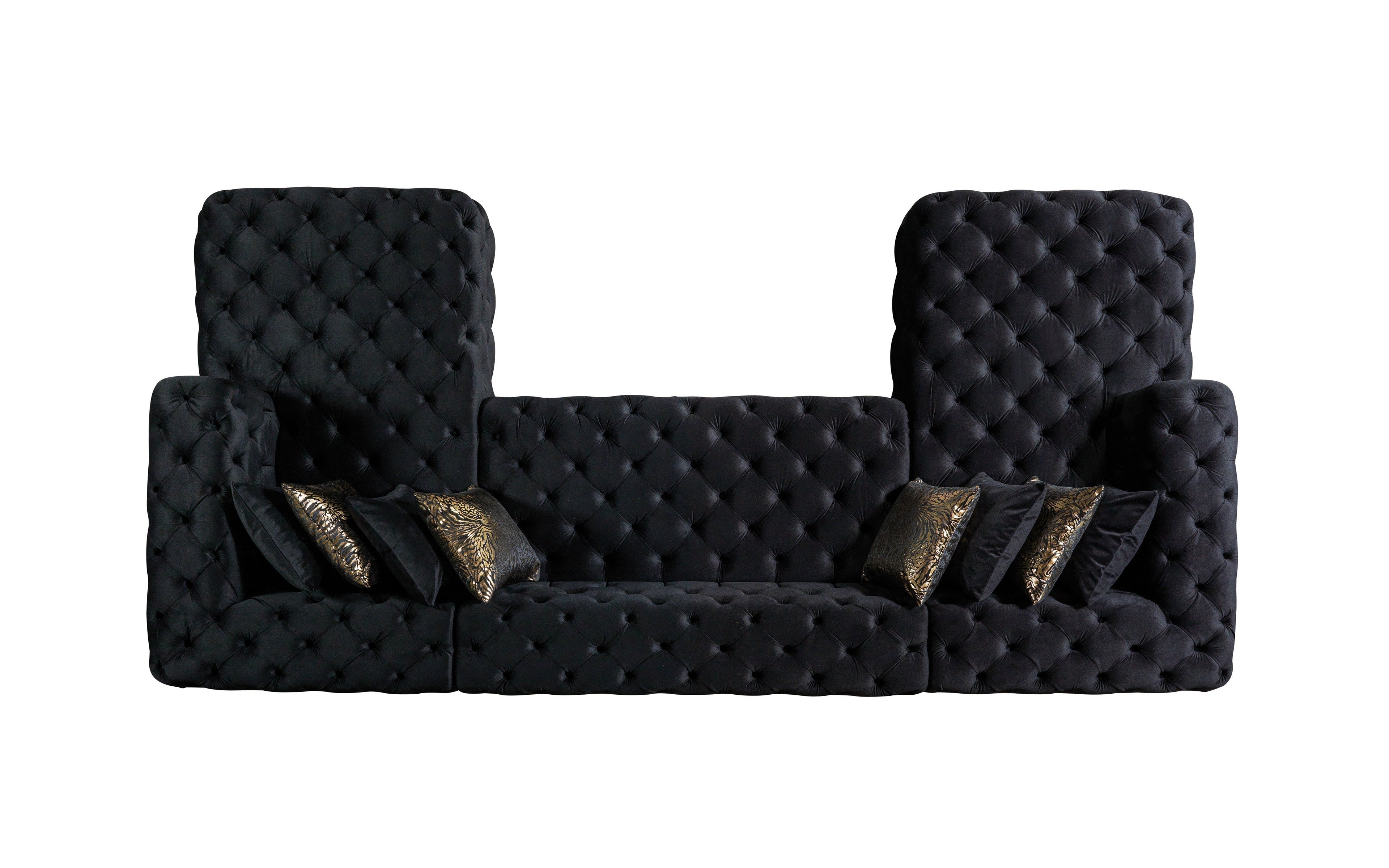 Neva Black Velvet Double Chaise Sectional - NEVABLACK-SEC - Bien Home Furniture & Electronics