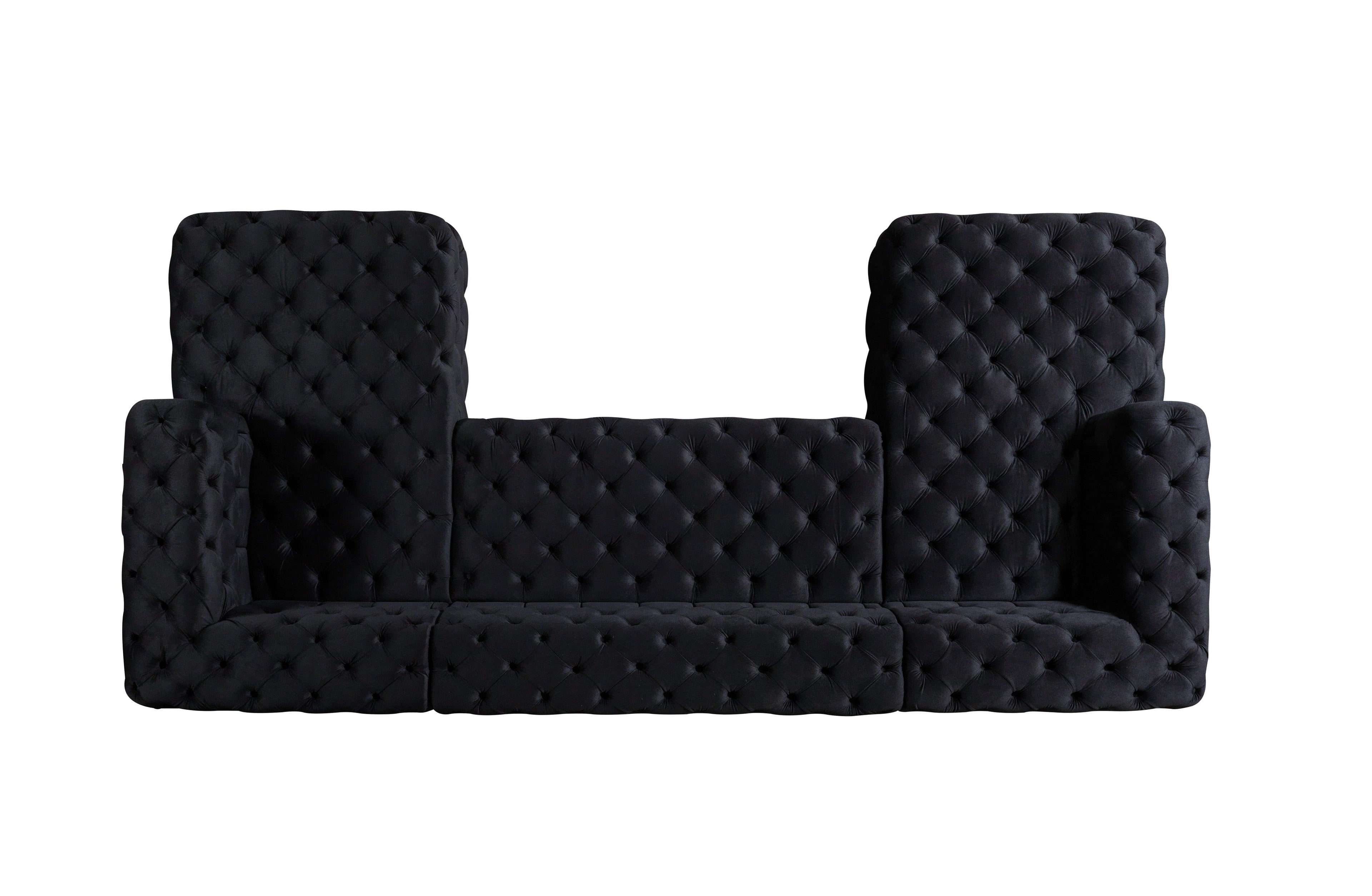 Neva Black Velvet Double Chaise Sectional - NEVABLACK-SEC - Bien Home Furniture & Electronics