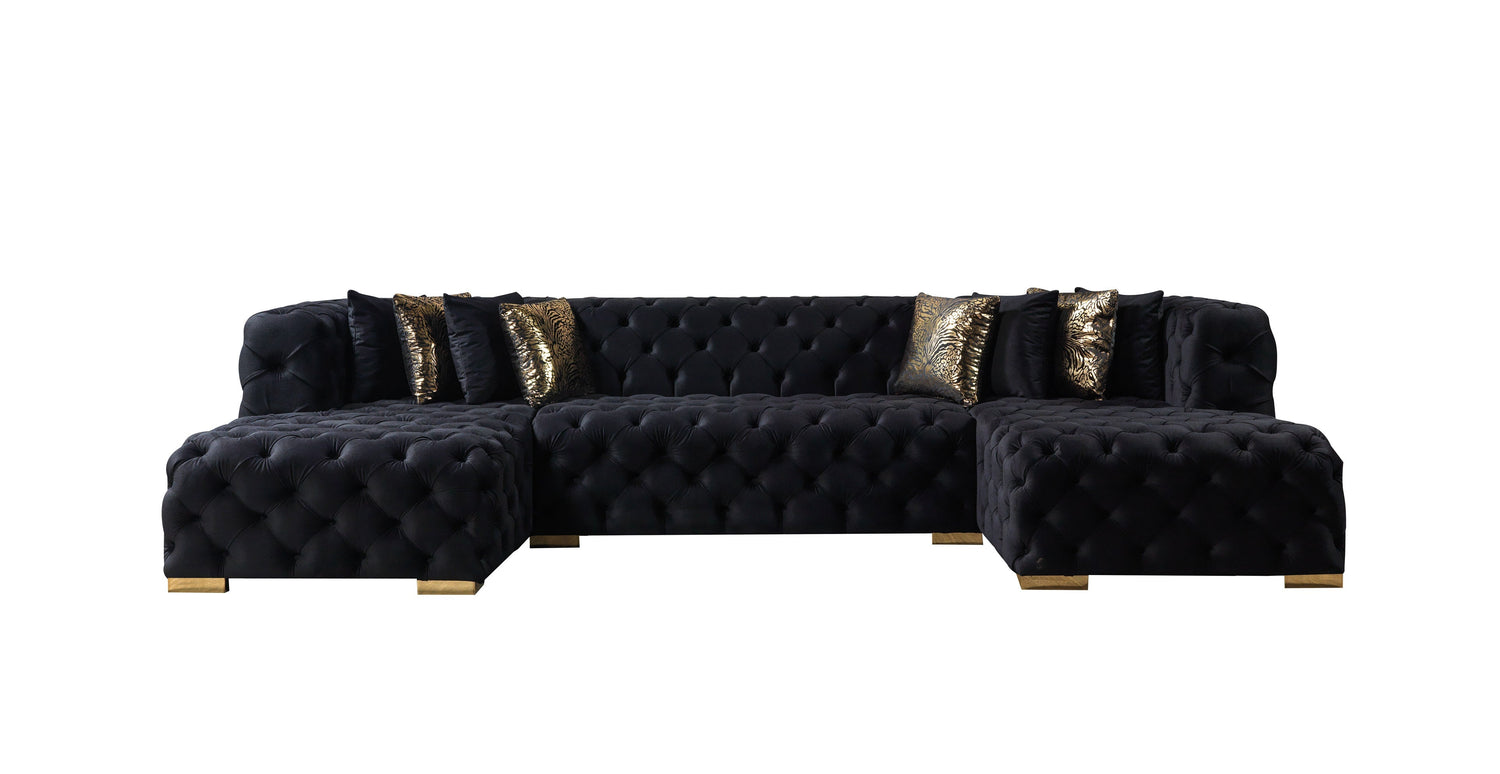 Neva Black Velvet Double Chaise Sectional - NEVABLACK-SEC - Bien Home Furniture & Electronics