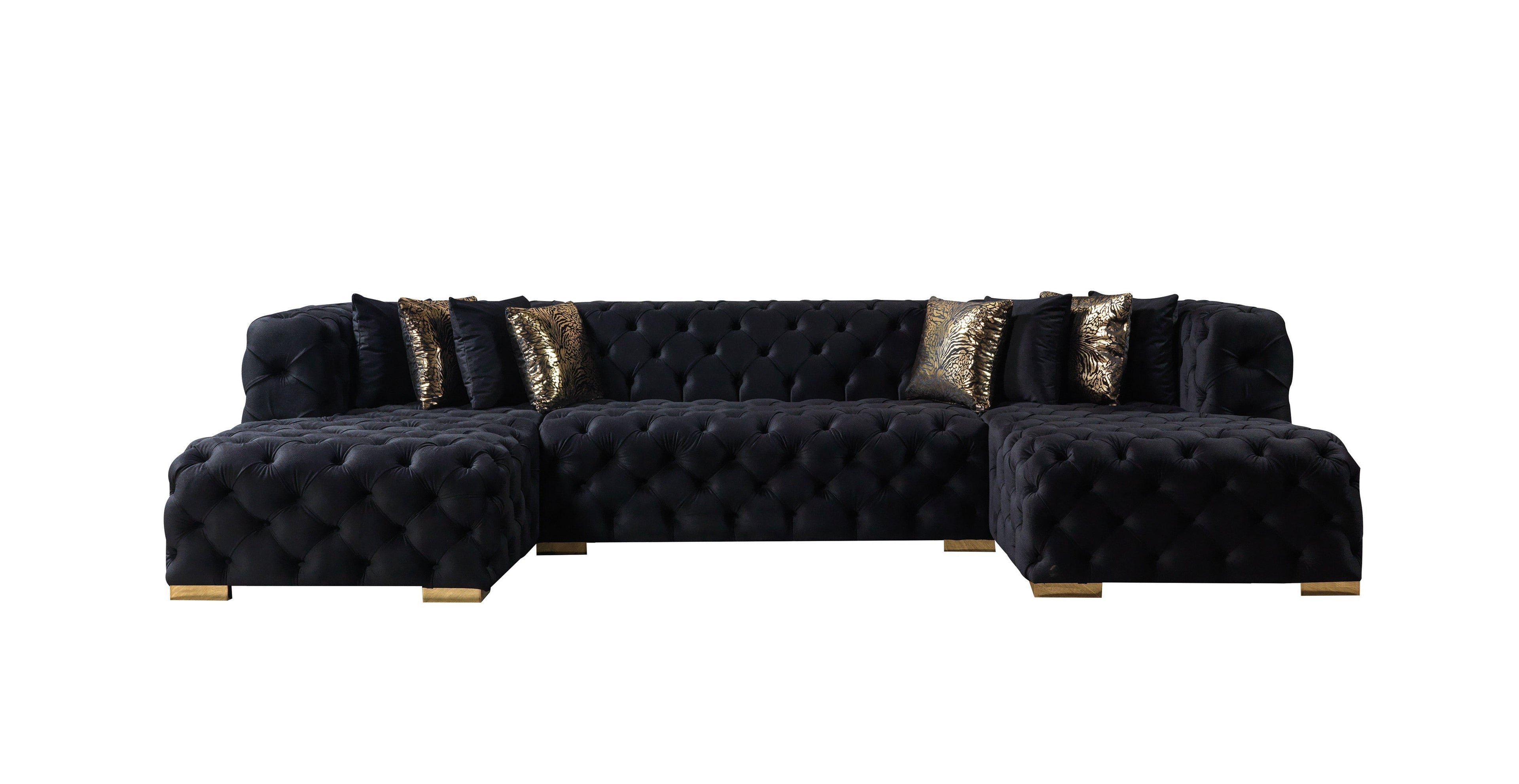 Neva Black Velvet Double Chaise Sectional - NEVABLACK-SEC - Bien Home Furniture & Electronics