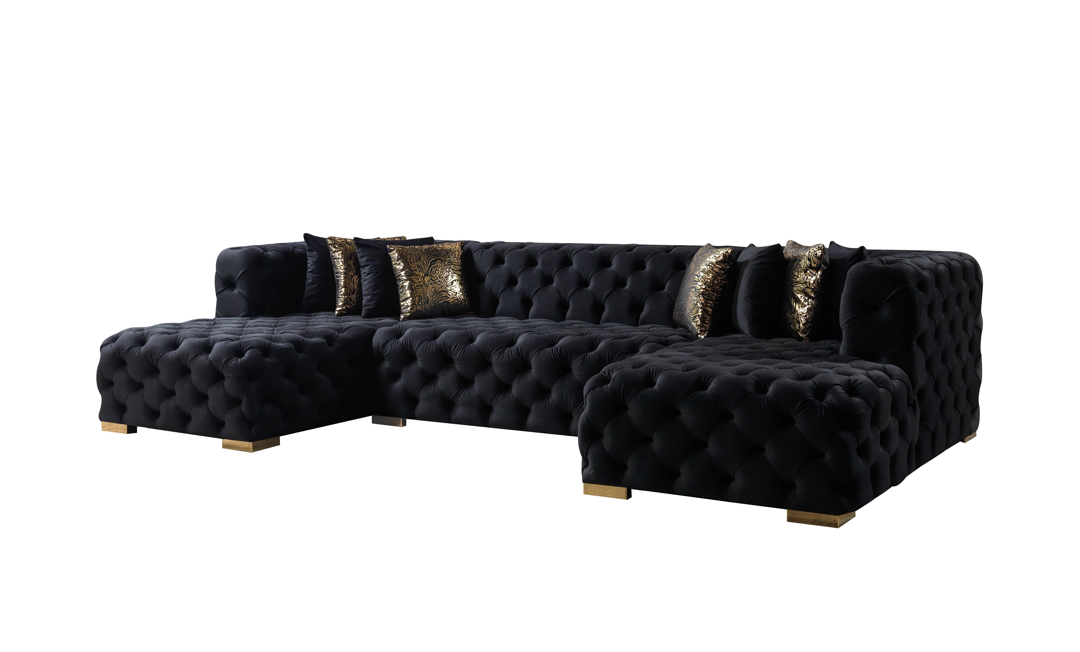 Neva Black Velvet Double Chaise Sectional - NEVABLACK-SEC - Bien Home Furniture & Electronics