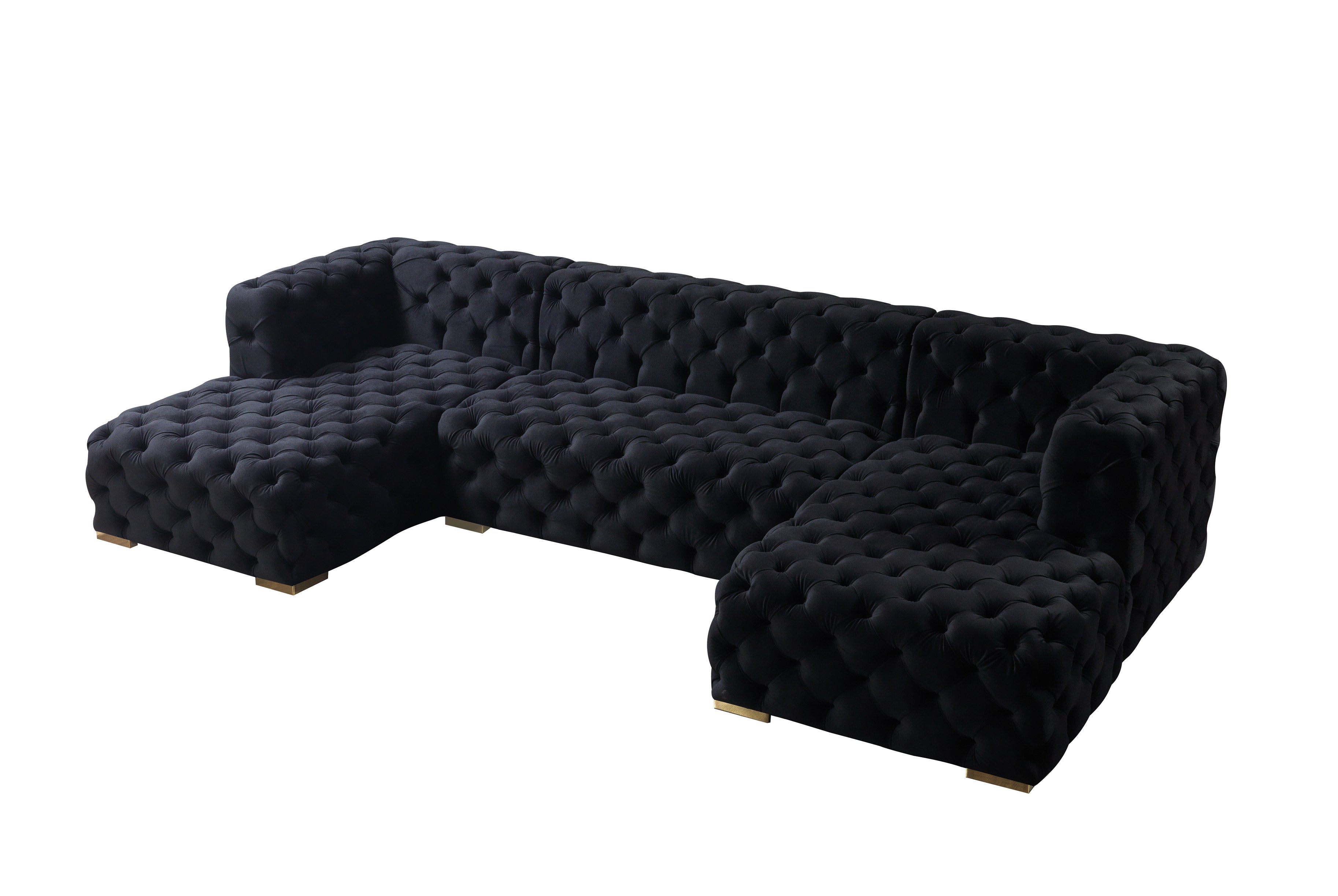 Neva Black Velvet Double Chaise Sectional - NEVABLACK-SEC - Bien Home Furniture & Electronics