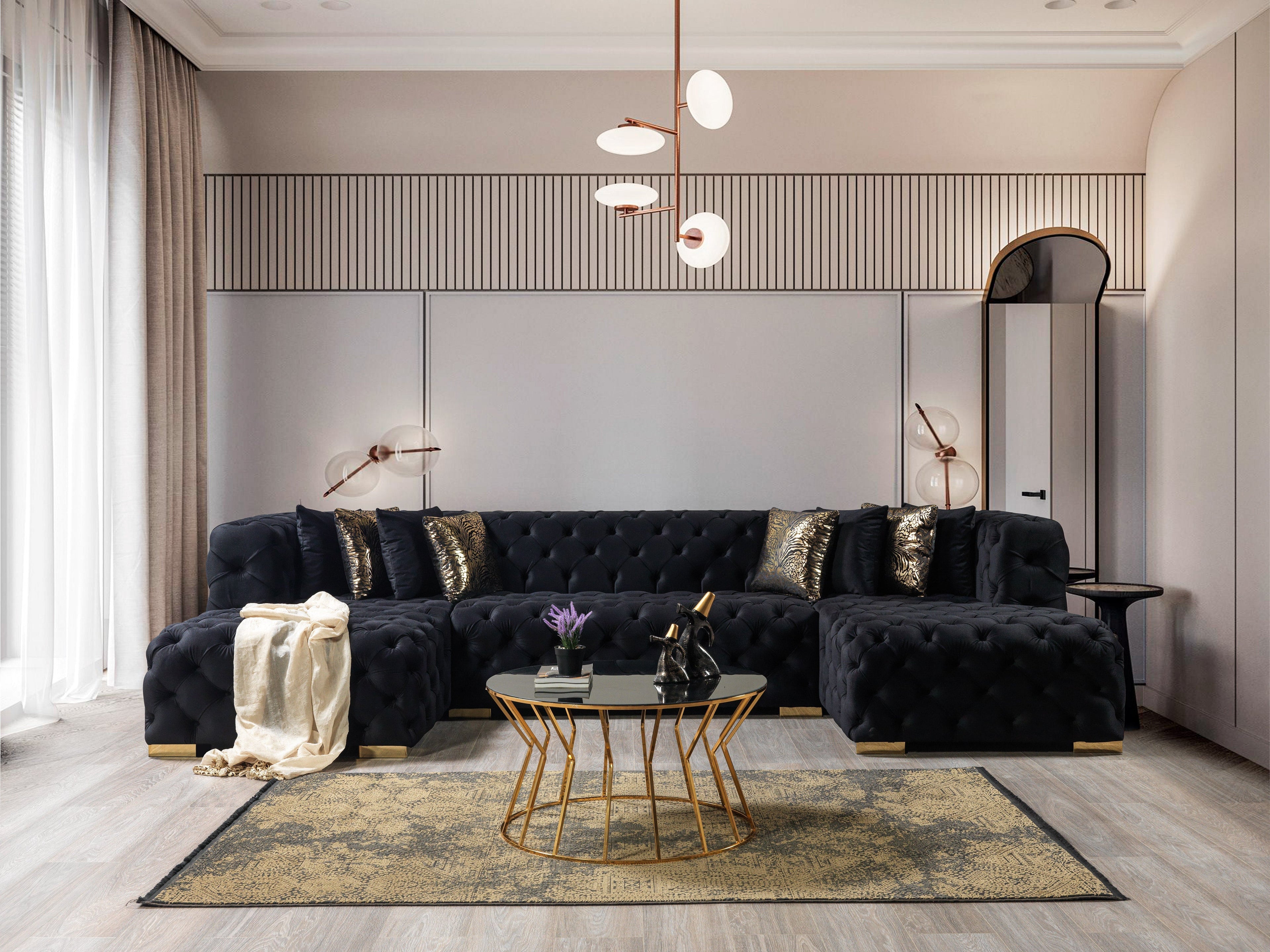 Neva Black Velvet Double Chaise Sectional - NEVABLACK-SEC - Bien Home Furniture & Electronics
