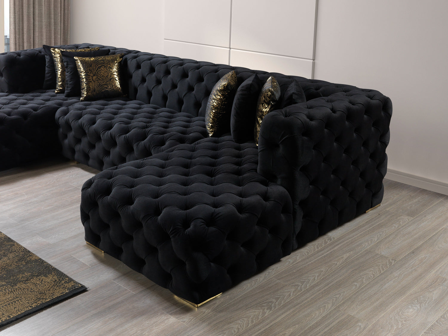 Neva Black Velvet Double Chaise Sectional - NEVABLACK-SEC - Bien Home Furniture & Electronics