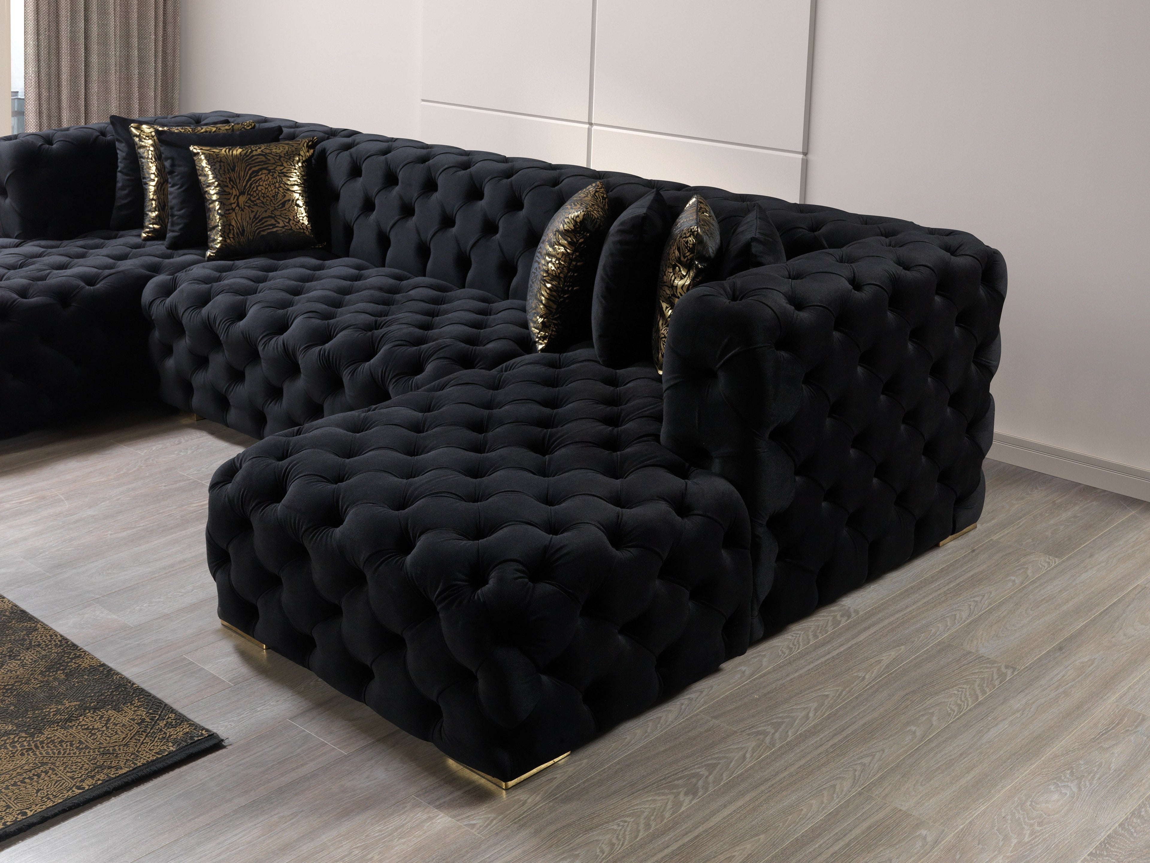 Neva Black Velvet Double Chaise Sectional - NEVABLACK-SEC - Bien Home Furniture & Electronics