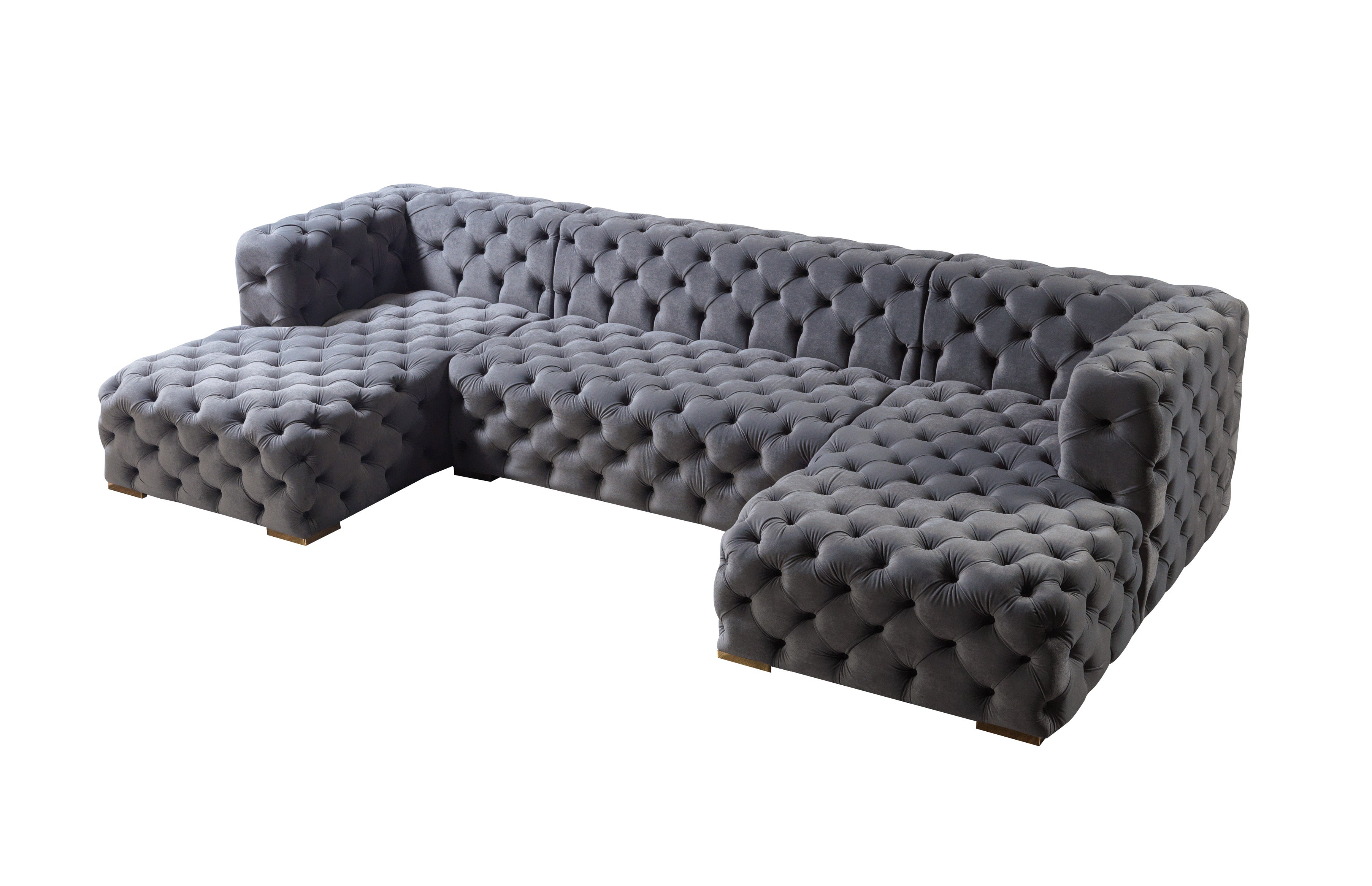 Neva Gray Velvet Double Chaise Sectional - NEVAGRAY-SEC - Bien Home Furniture & Electronics