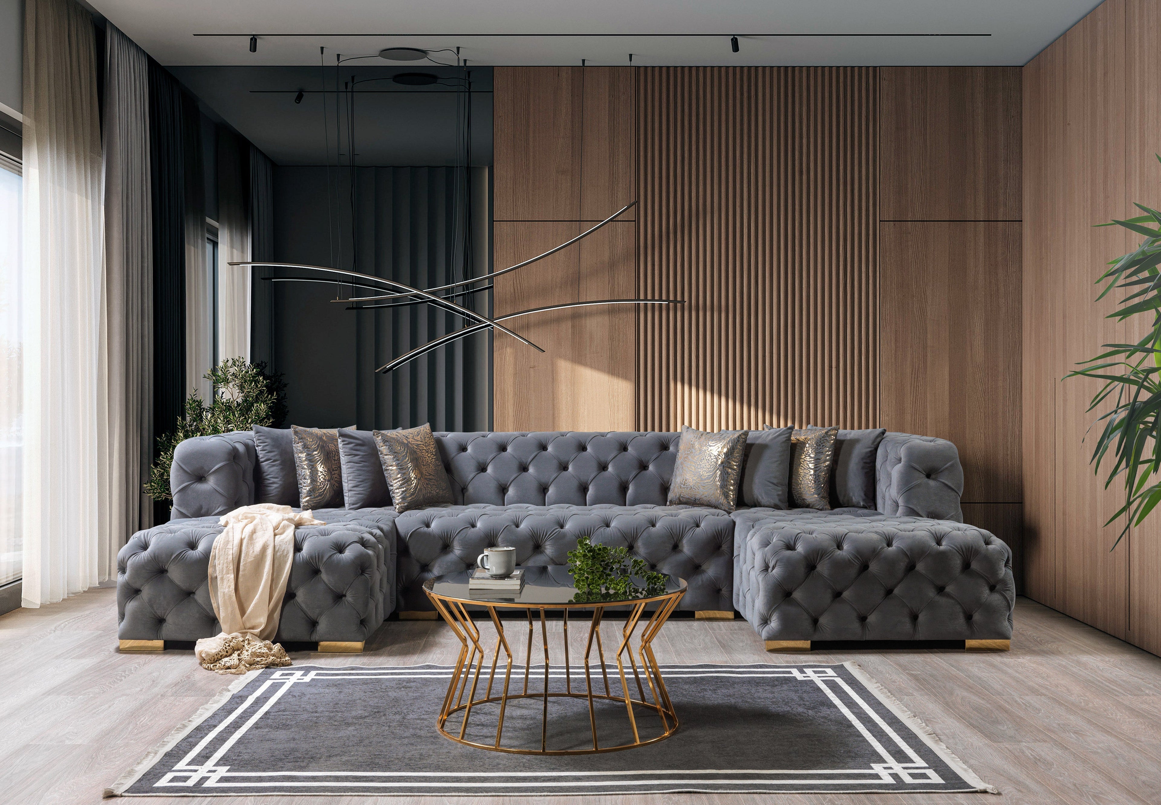 Neva Gray Velvet Double Chaise Sectional - NEVAGRAY-SEC - Bien Home Furniture & Electronics