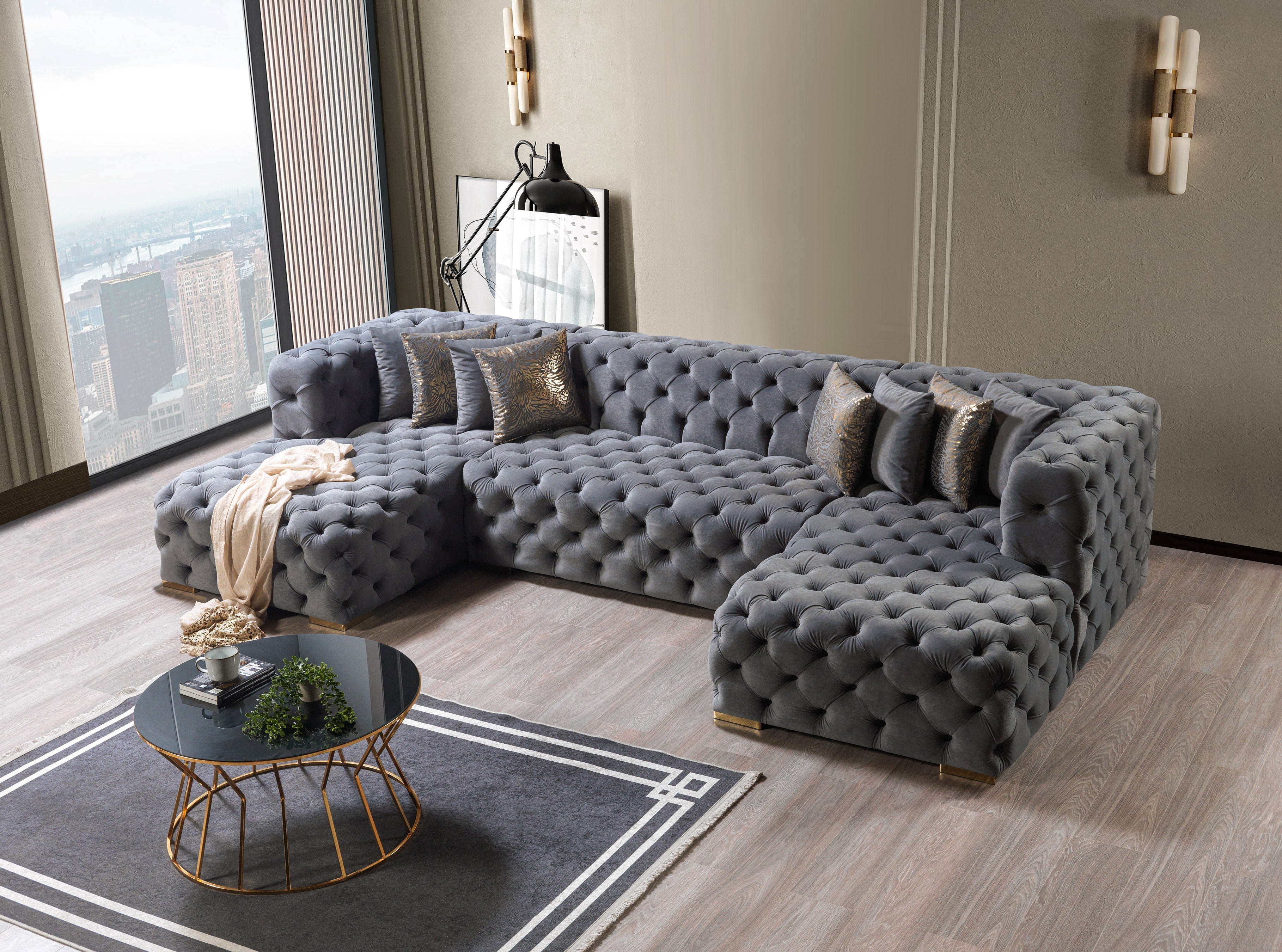 Neva Gray Velvet Double Chaise Sectional - NEVAGRAY-SEC - Bien Home Furniture & Electronics