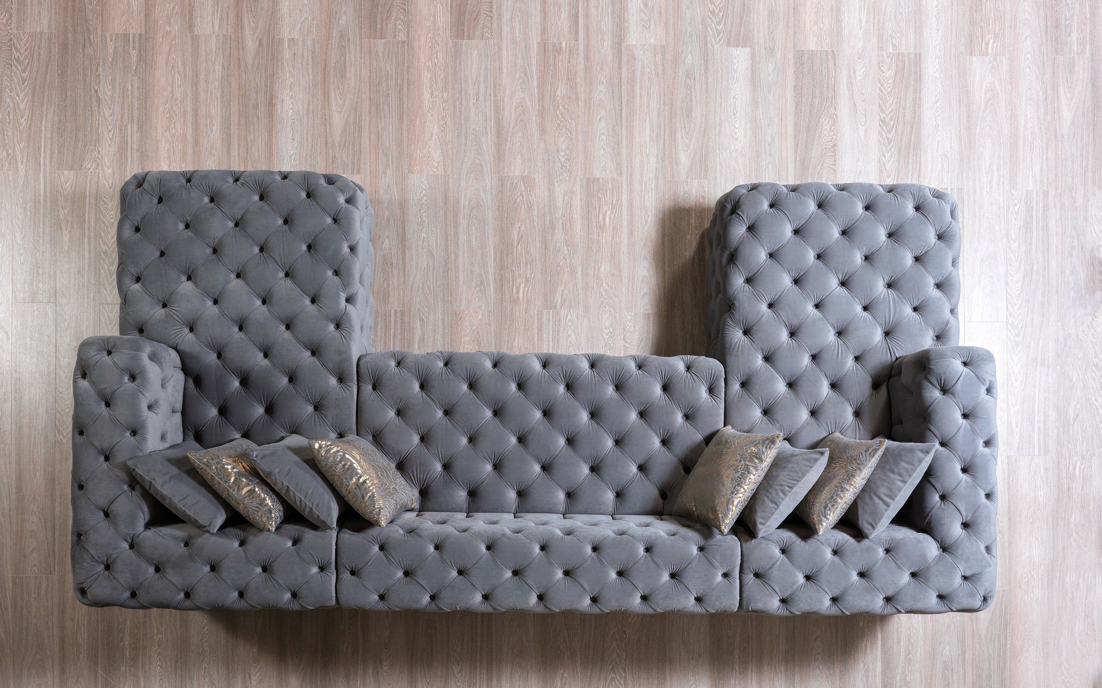 Neva Gray Velvet Double Chaise Sectional - NEVAGRAY-SEC - Bien Home Furniture & Electronics