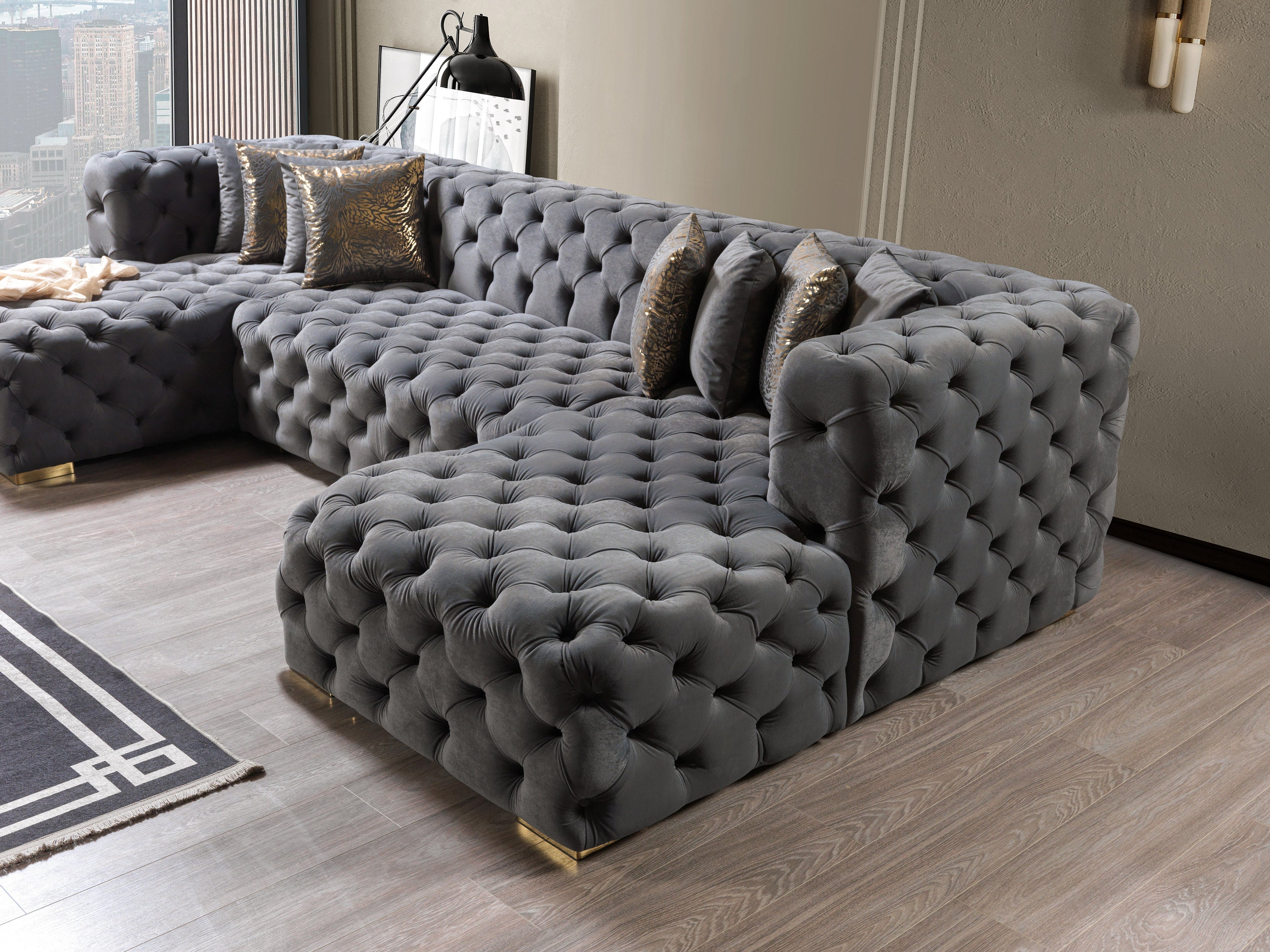 Neva Gray Velvet Double Chaise Sectional - NEVAGRAY-SEC - Bien Home Furniture & Electronics