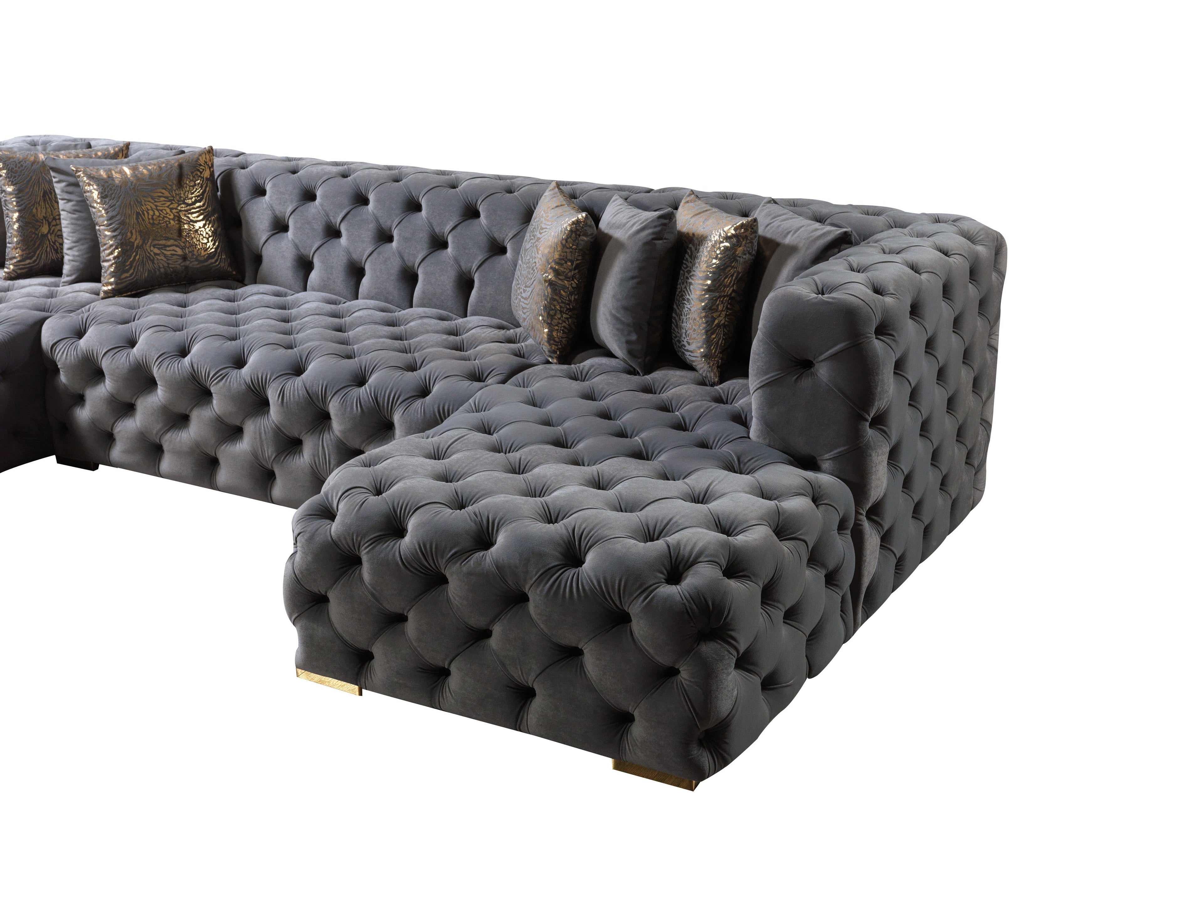 Neva Gray Velvet Double Chaise Sectional - NEVAGRAY-SEC - Bien Home Furniture & Electronics