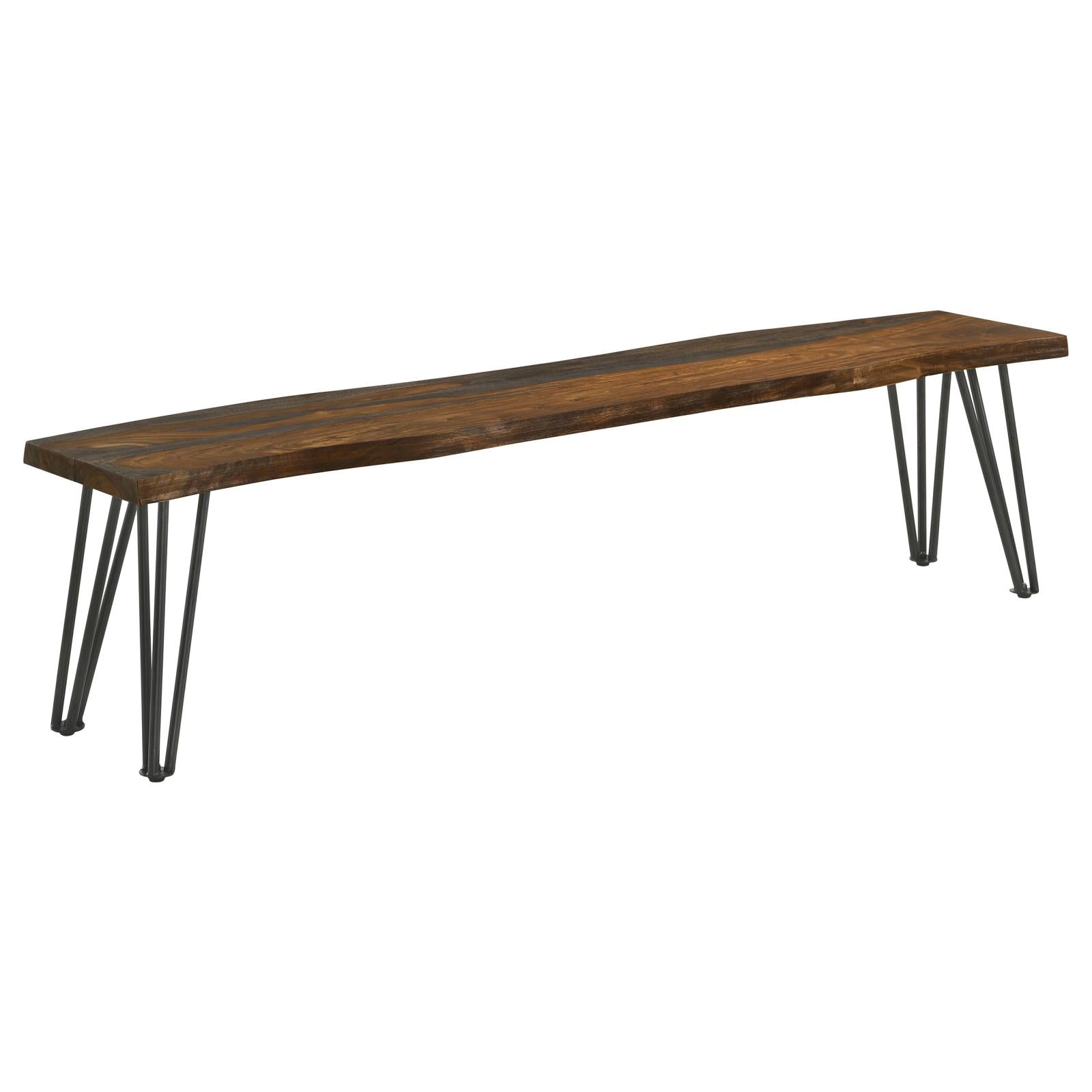 Neve Sheesham Gray/Gunmetal Live-edge Dining Bench with Hairpin Legs - 193863 - Bien Home Furniture &amp; Electronics