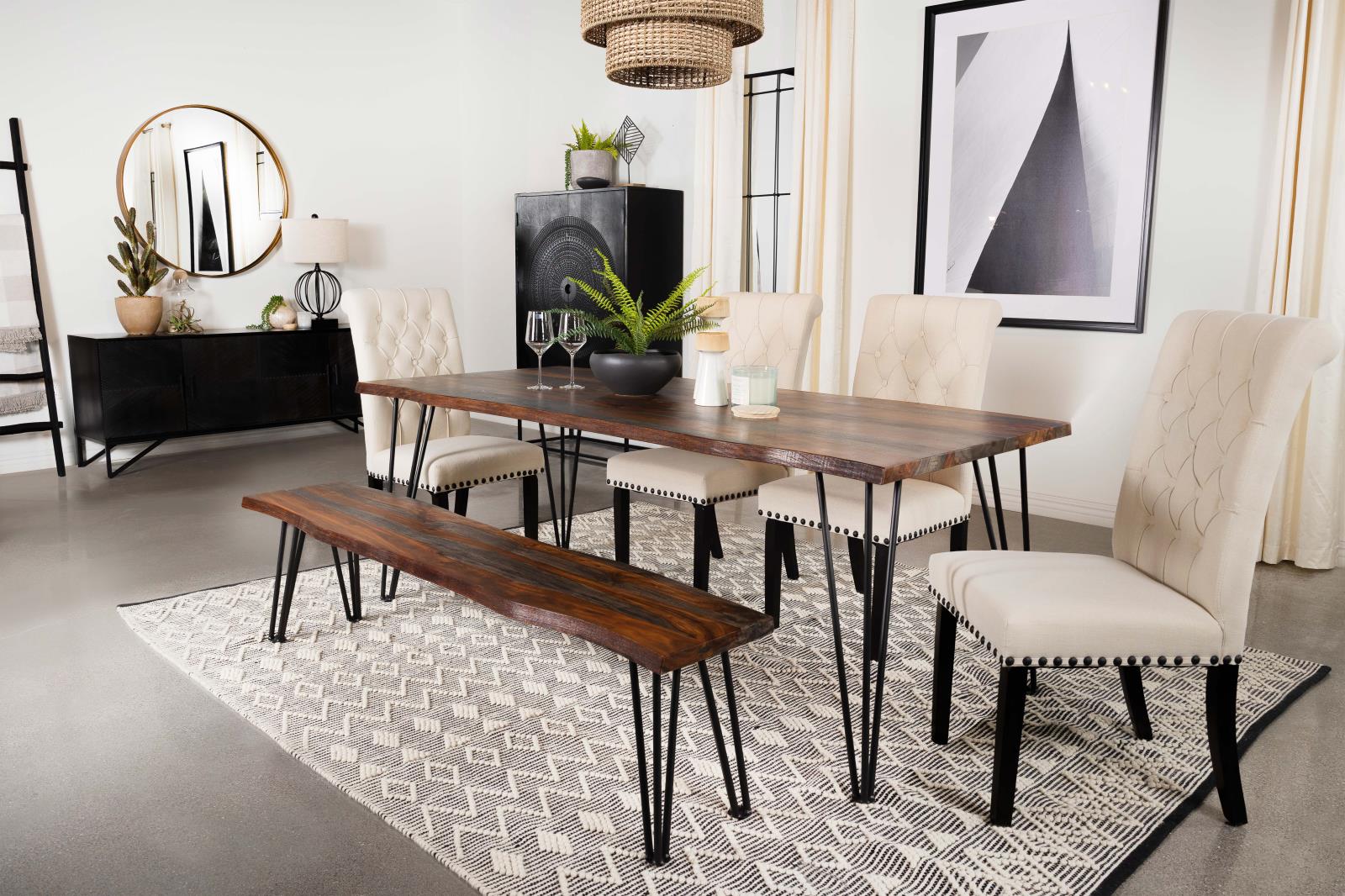 Neve Sheesham Gray/Gunmetal Live-edge Dining Bench with Hairpin Legs - 193863 - Bien Home Furniture & Electronics