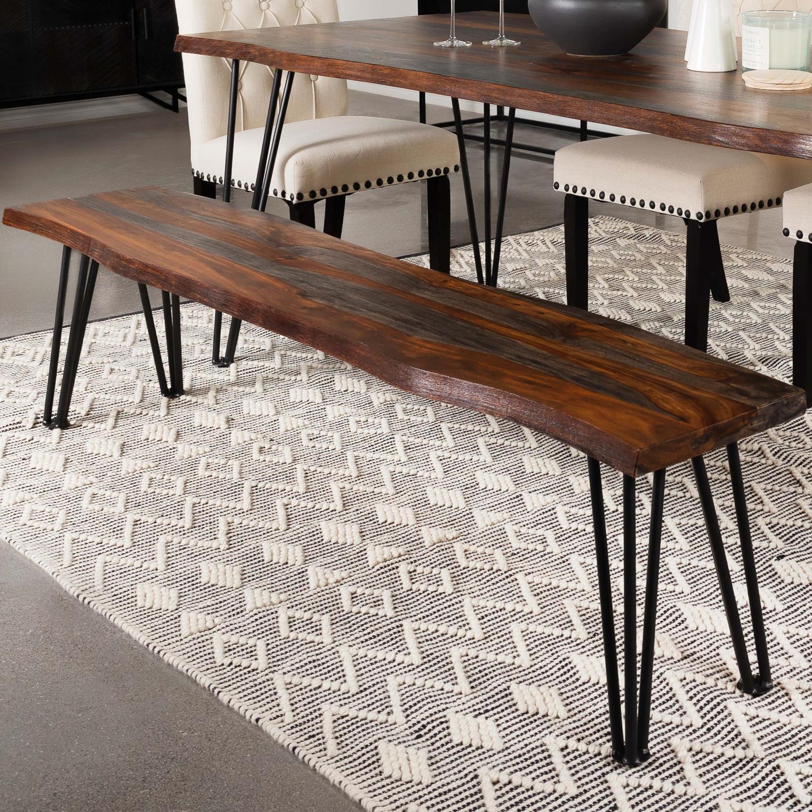 Neve Sheesham Gray/Gunmetal Live-edge Dining Bench with Hairpin Legs - 193863 - Bien Home Furniture & Electronics
