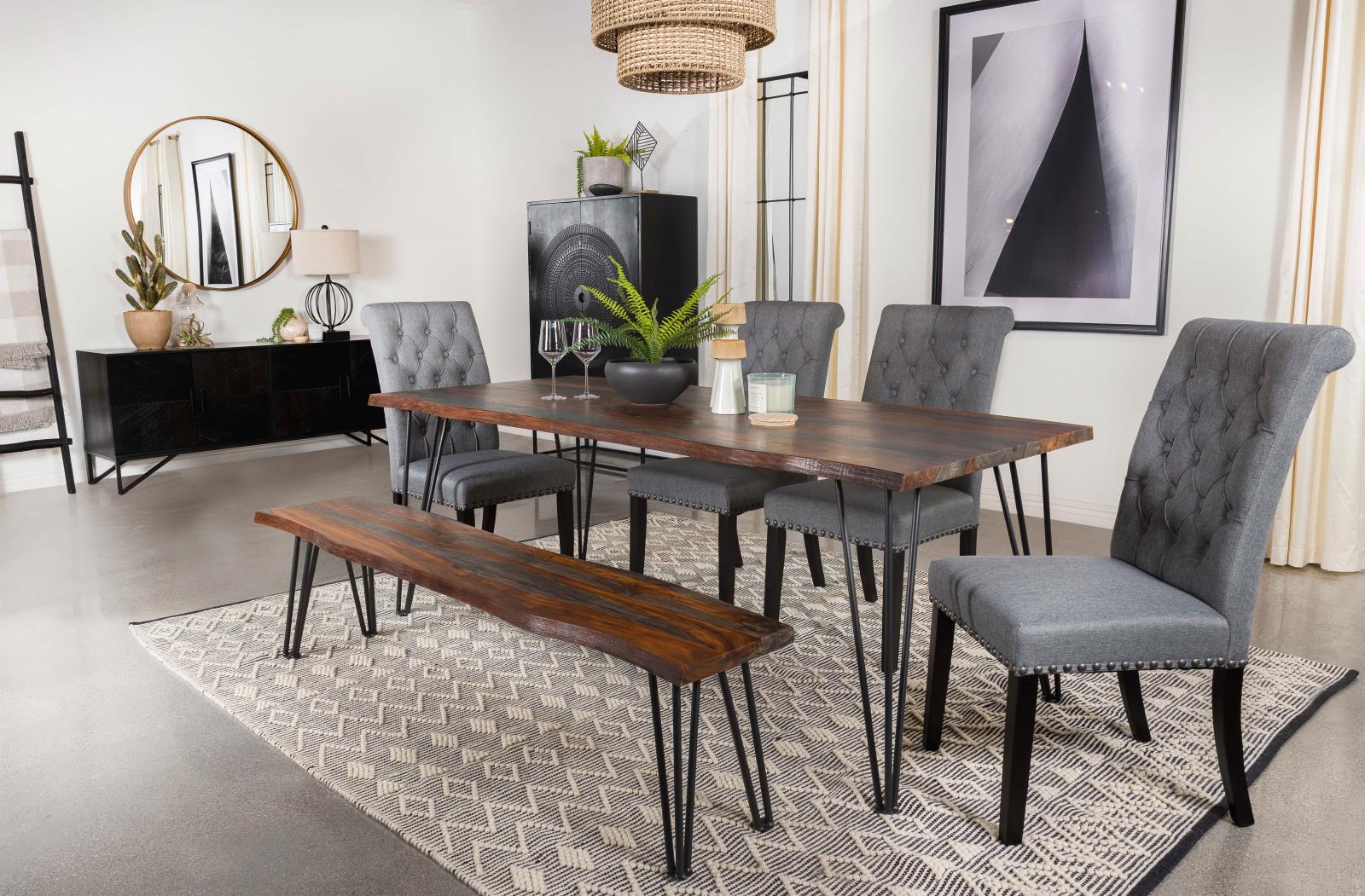 Neve Sheesham Gray/Gunmetal Live-edge Dining Bench with Hairpin Legs - 193863 - Bien Home Furniture & Electronics