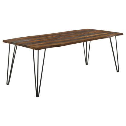 Neve Sheesham Gray/Gunmetal Live-edge Dining Table with Hairpin Legs - 193861 - Bien Home Furniture &amp; Electronics