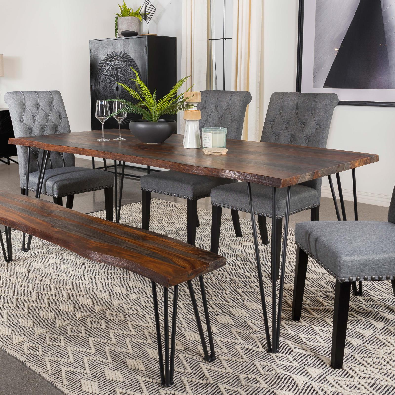 Neve Sheesham Gray/Gunmetal Live-edge Dining Table with Hairpin Legs - 193861 - Bien Home Furniture & Electronics