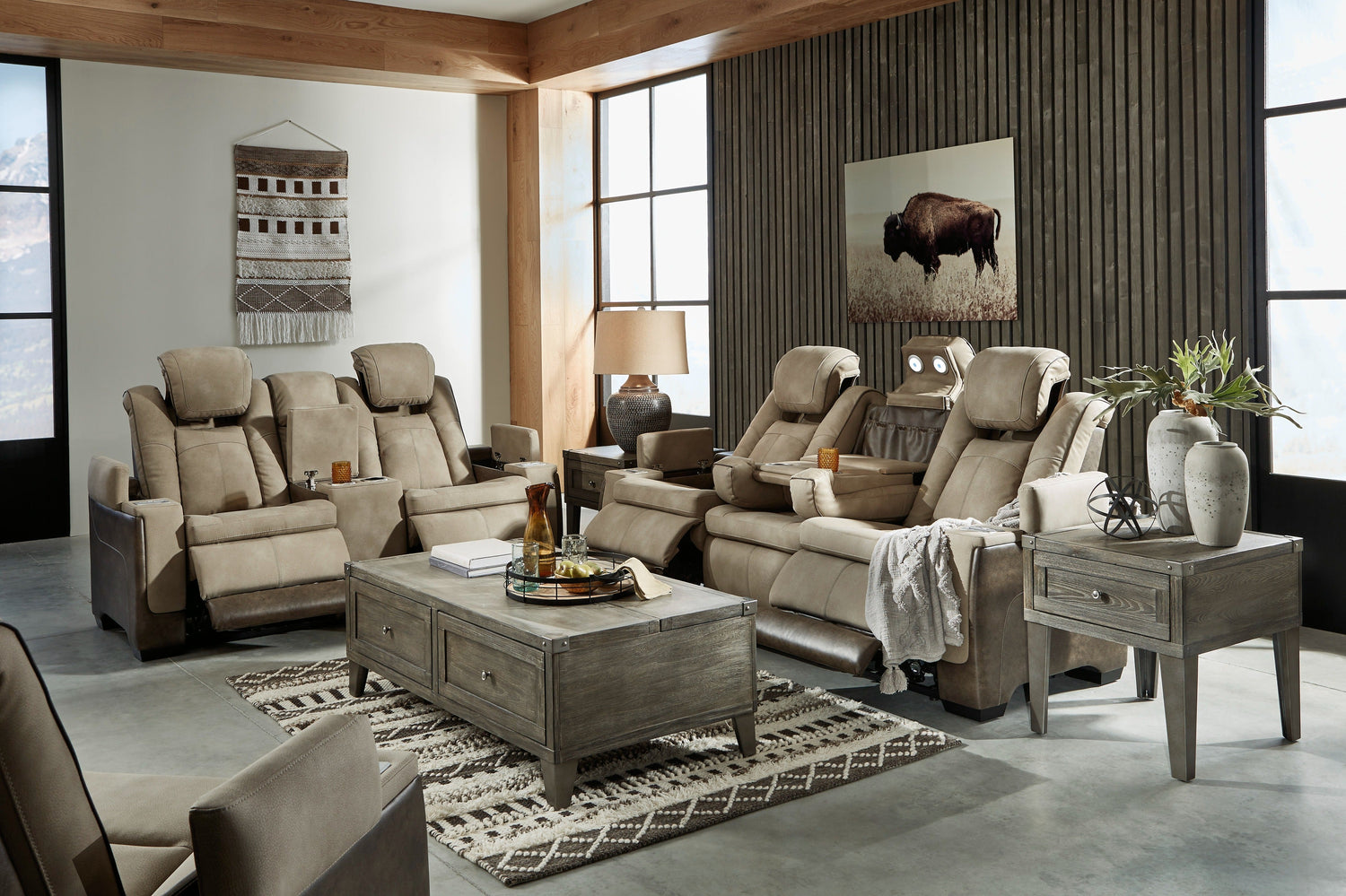 Next-Gen Durapella Sand Power Reclining Living Room Set - SET | 2200315 | 2200318 | 2200313 - Bien Home Furniture & Electronics