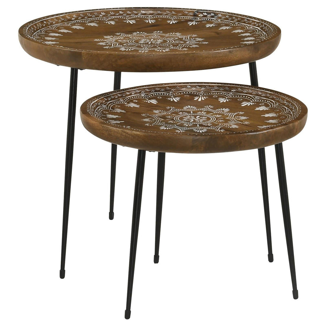 Nuala 2-Piece Round Nesting Table with Tripod Tapered Legs Honey/Black - 935984 - Bien Home Furniture &amp; Electronics